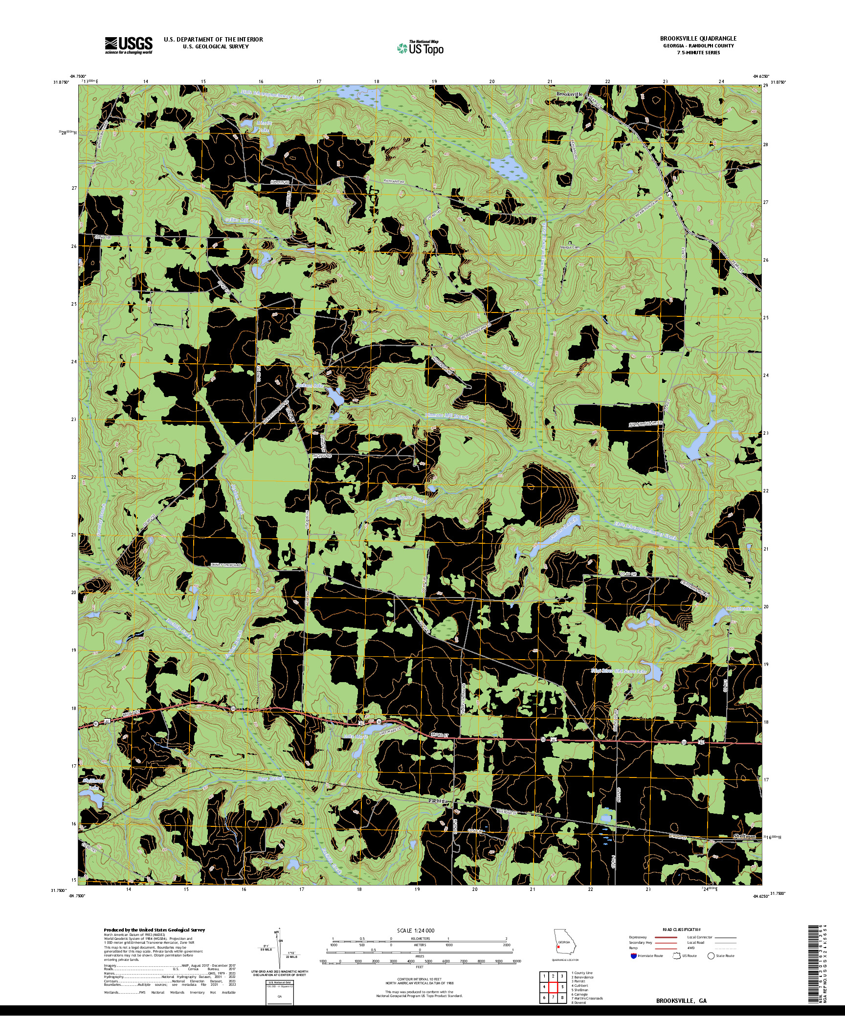 US TOPO 7.5-MINUTE MAP FOR BROOKSVILLE, GA
