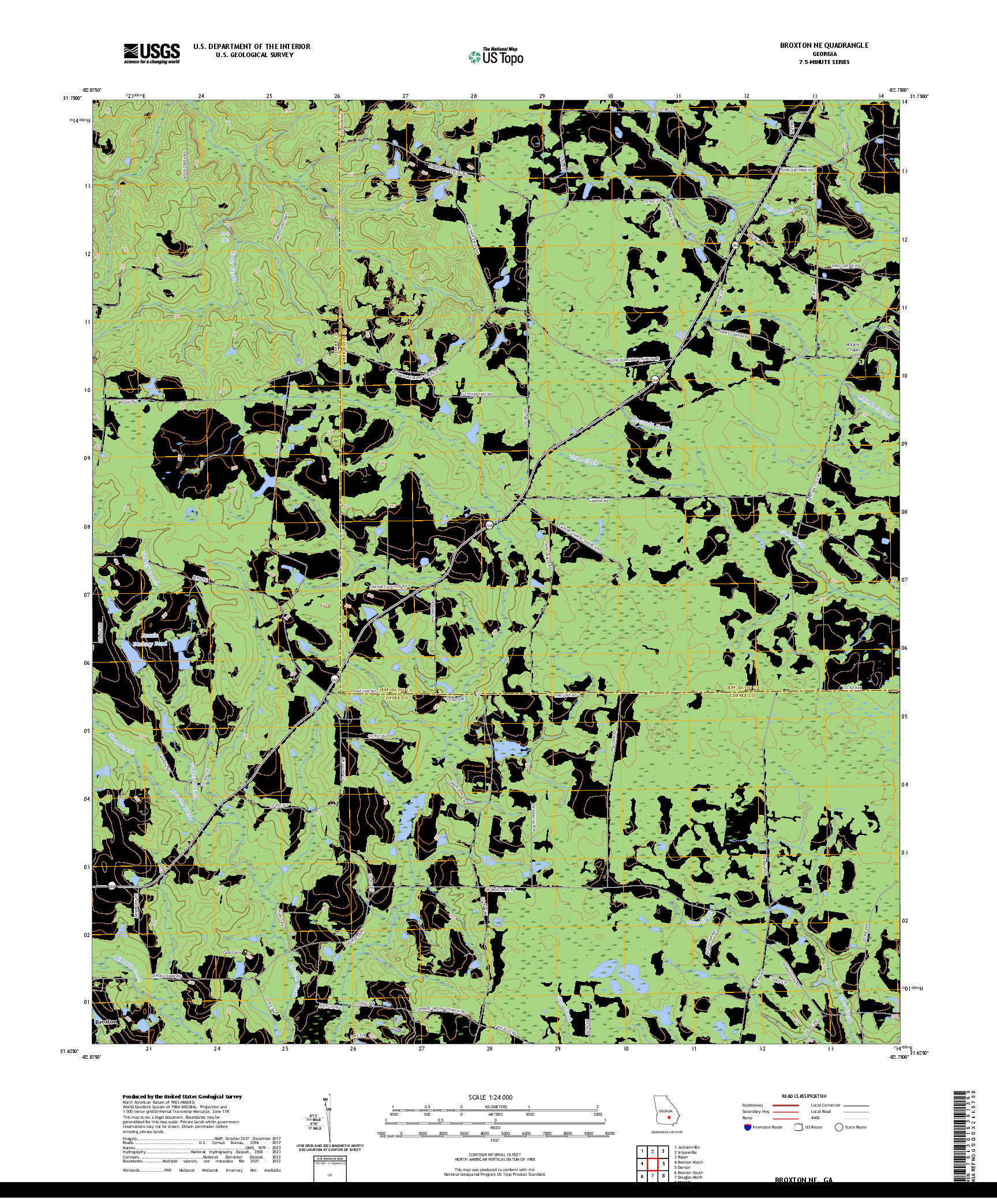 US TOPO 7.5-MINUTE MAP FOR BROXTON NE, GA