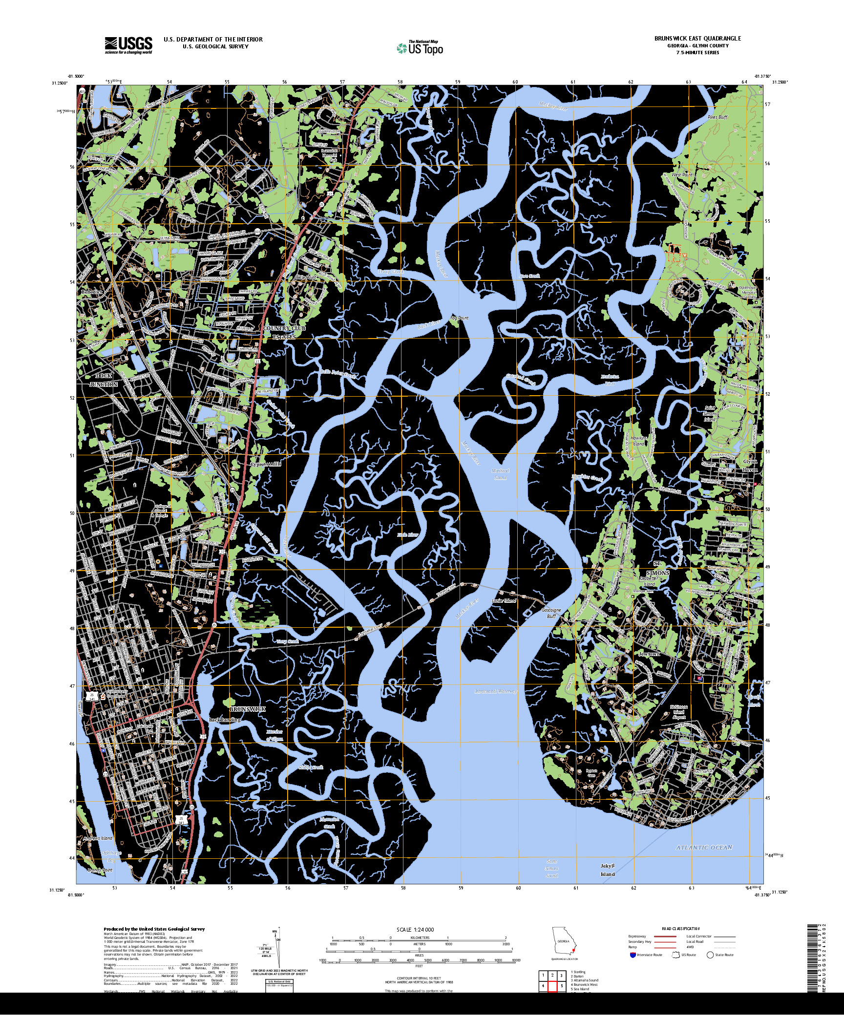 US TOPO 7.5-MINUTE MAP FOR BRUNSWICK EAST, GA