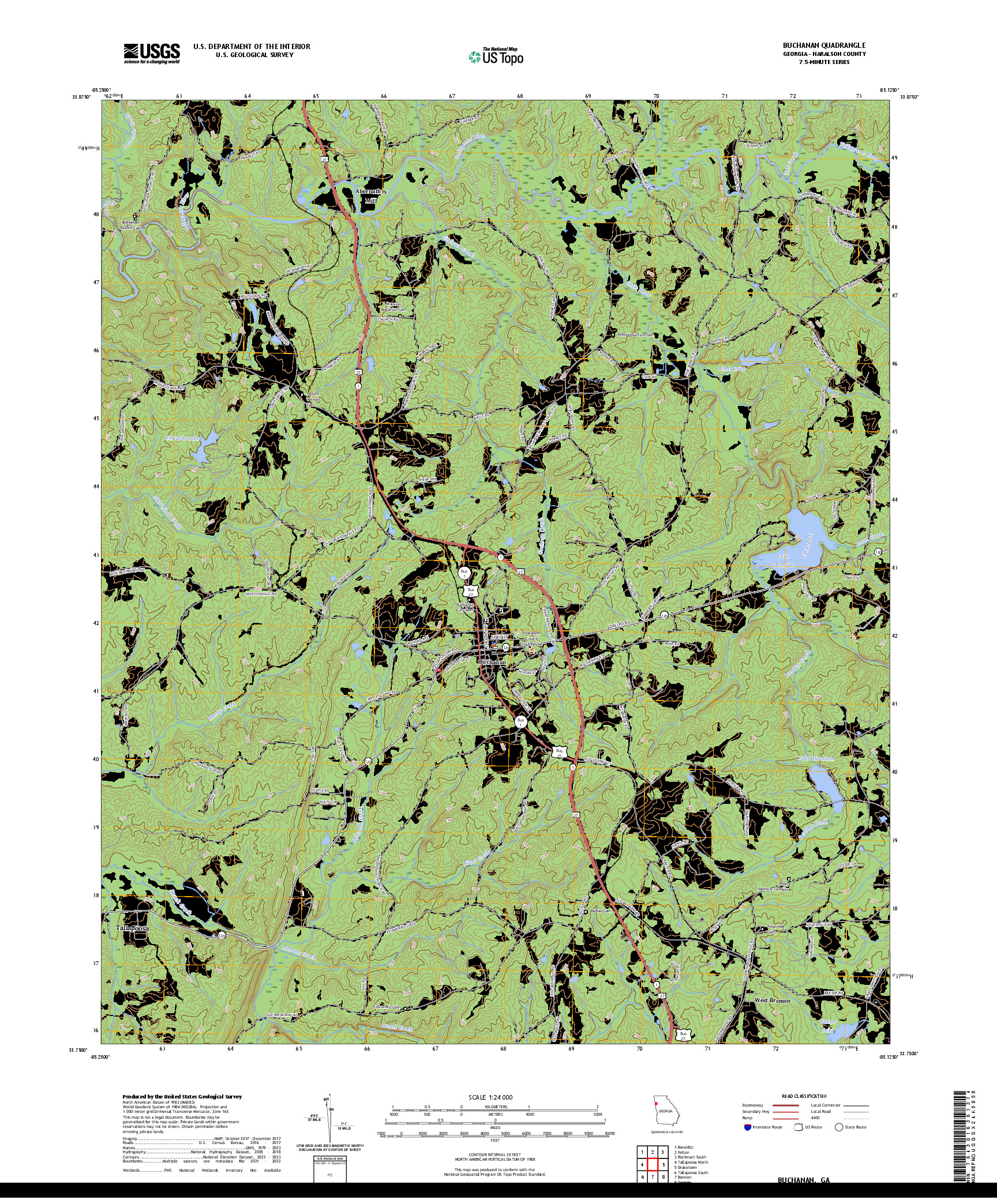 US TOPO 7.5-MINUTE MAP FOR BUCHANAN, GA