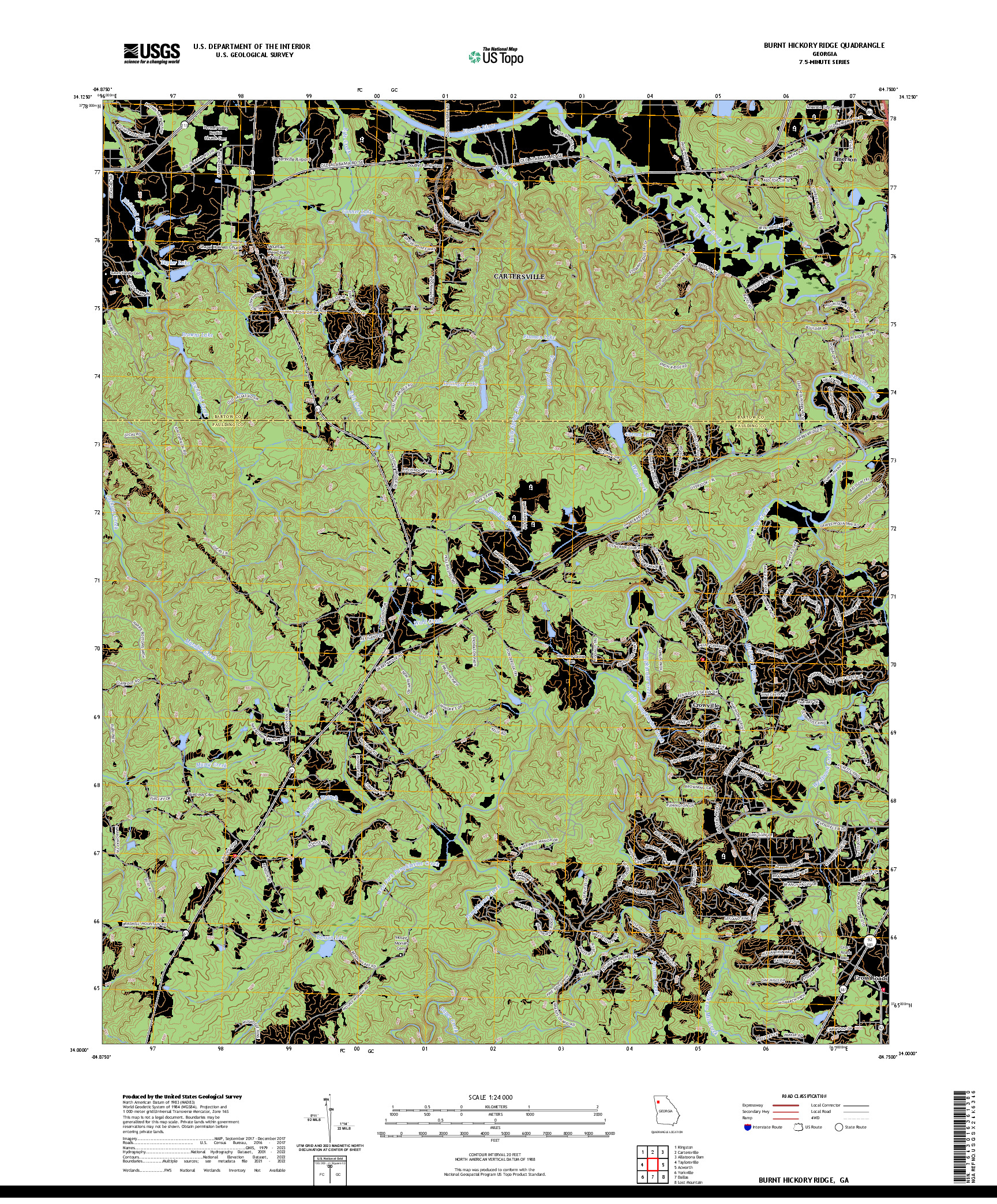 US TOPO 7.5-MINUTE MAP FOR BURNT HICKORY RIDGE, GA