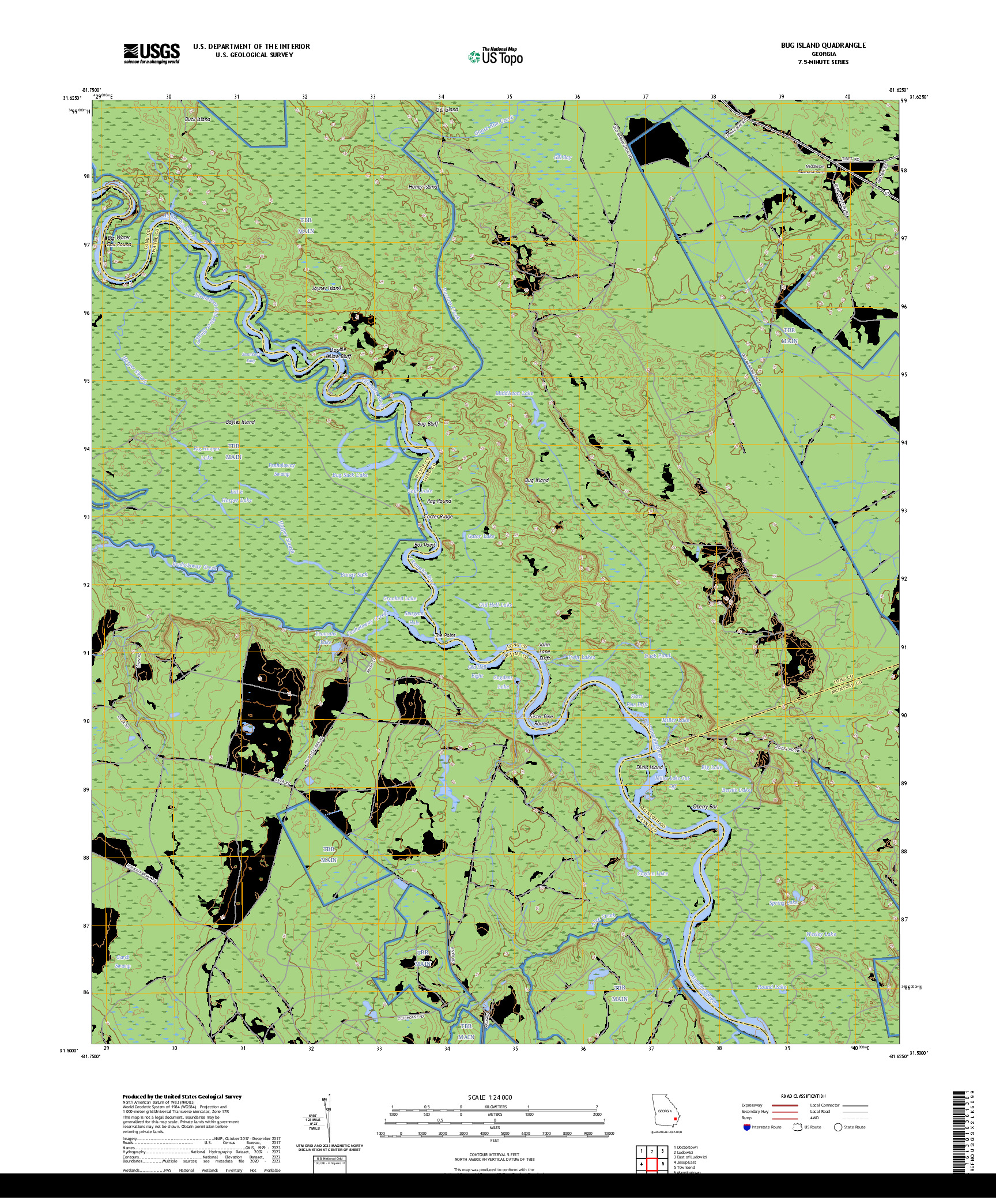 US TOPO 7.5-MINUTE MAP FOR BUG ISLAND, GA