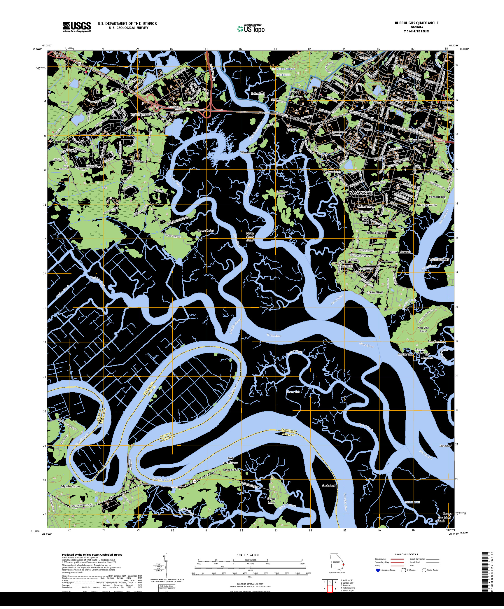 US TOPO 7.5-MINUTE MAP FOR BURROUGHS, GA