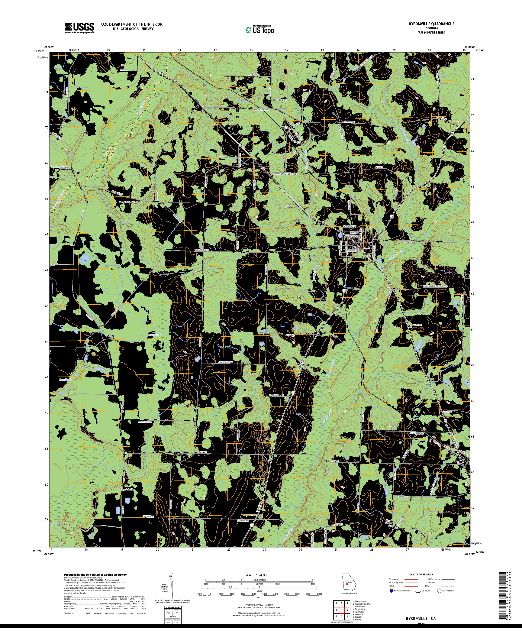 US TOPO 7.5-MINUTE MAP FOR BYROMVILLE, GA