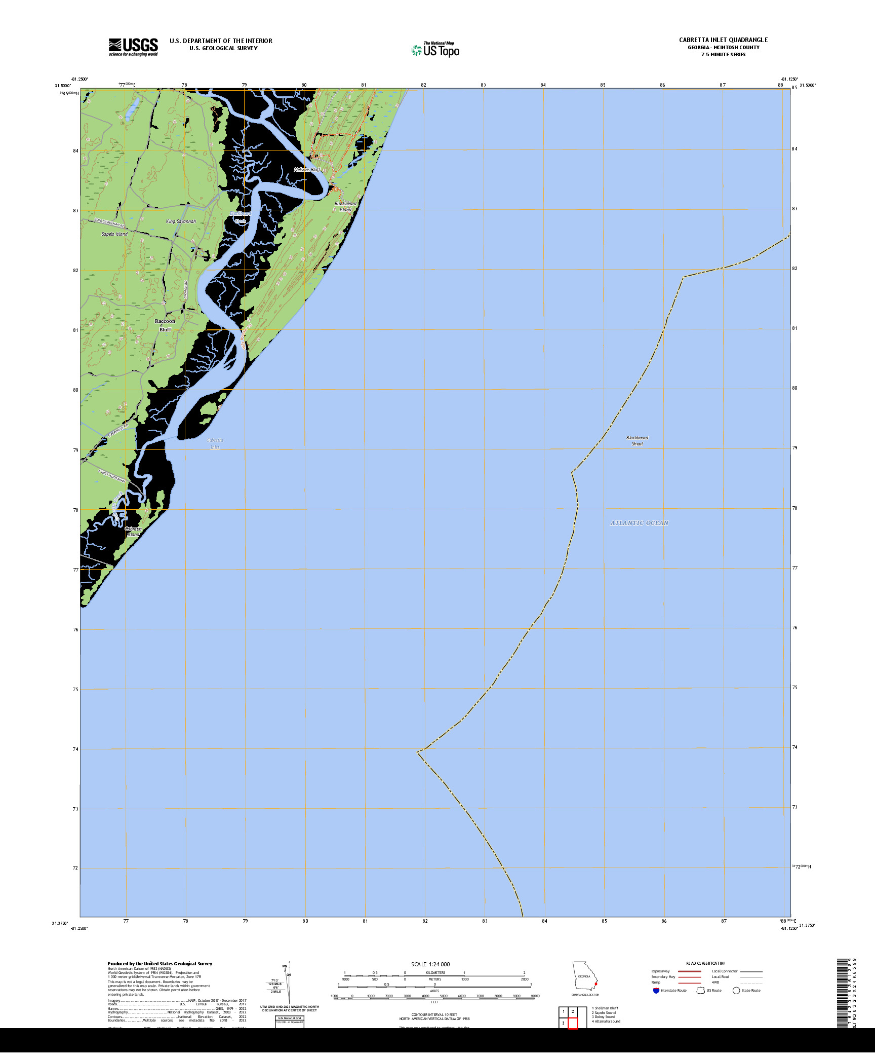 US TOPO 7.5-MINUTE MAP FOR CABRETTA INLET, GA