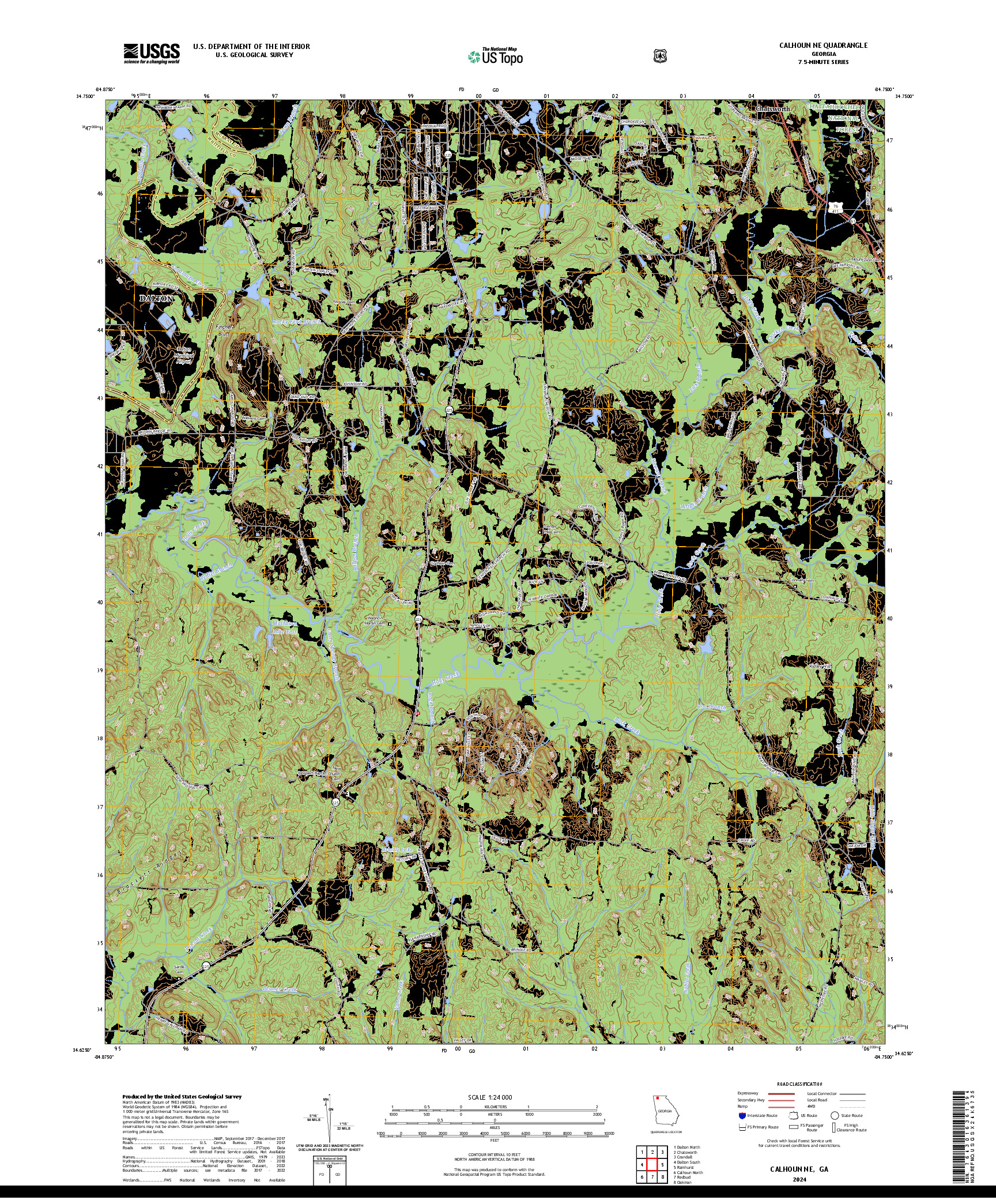 US TOPO 7.5-MINUTE MAP FOR CALHOUN NE, GA