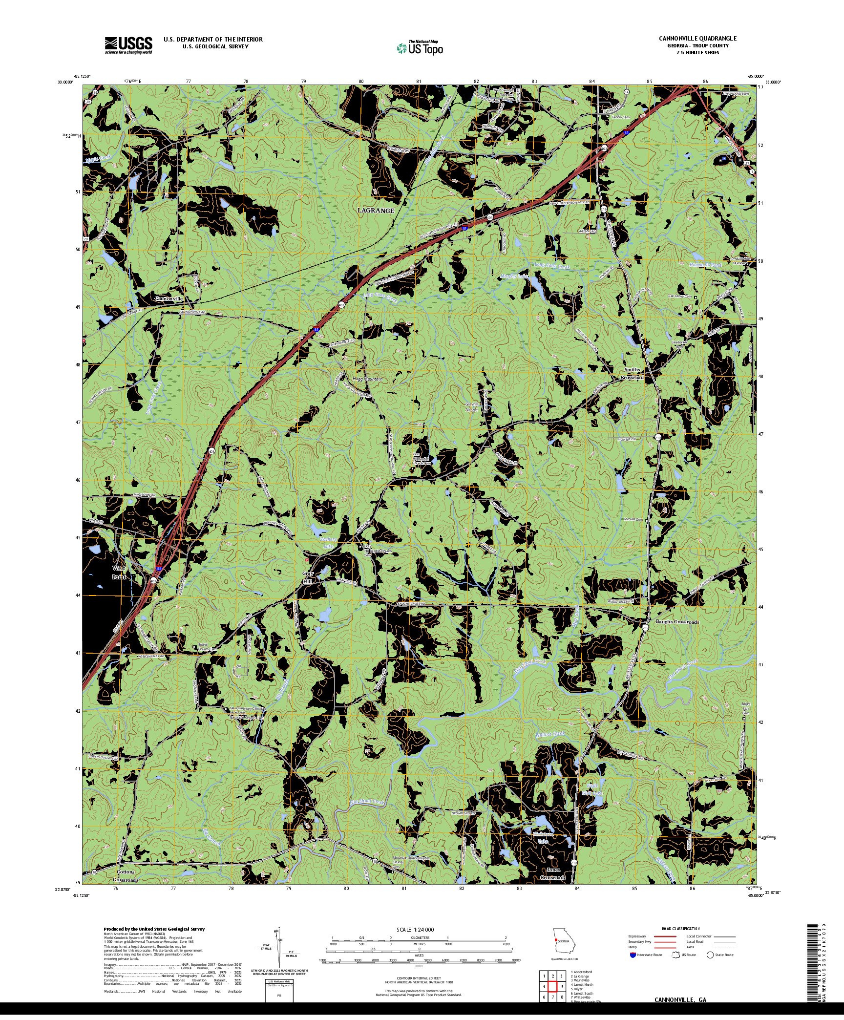 US TOPO 7.5-MINUTE MAP FOR CANNONVILLE, GA