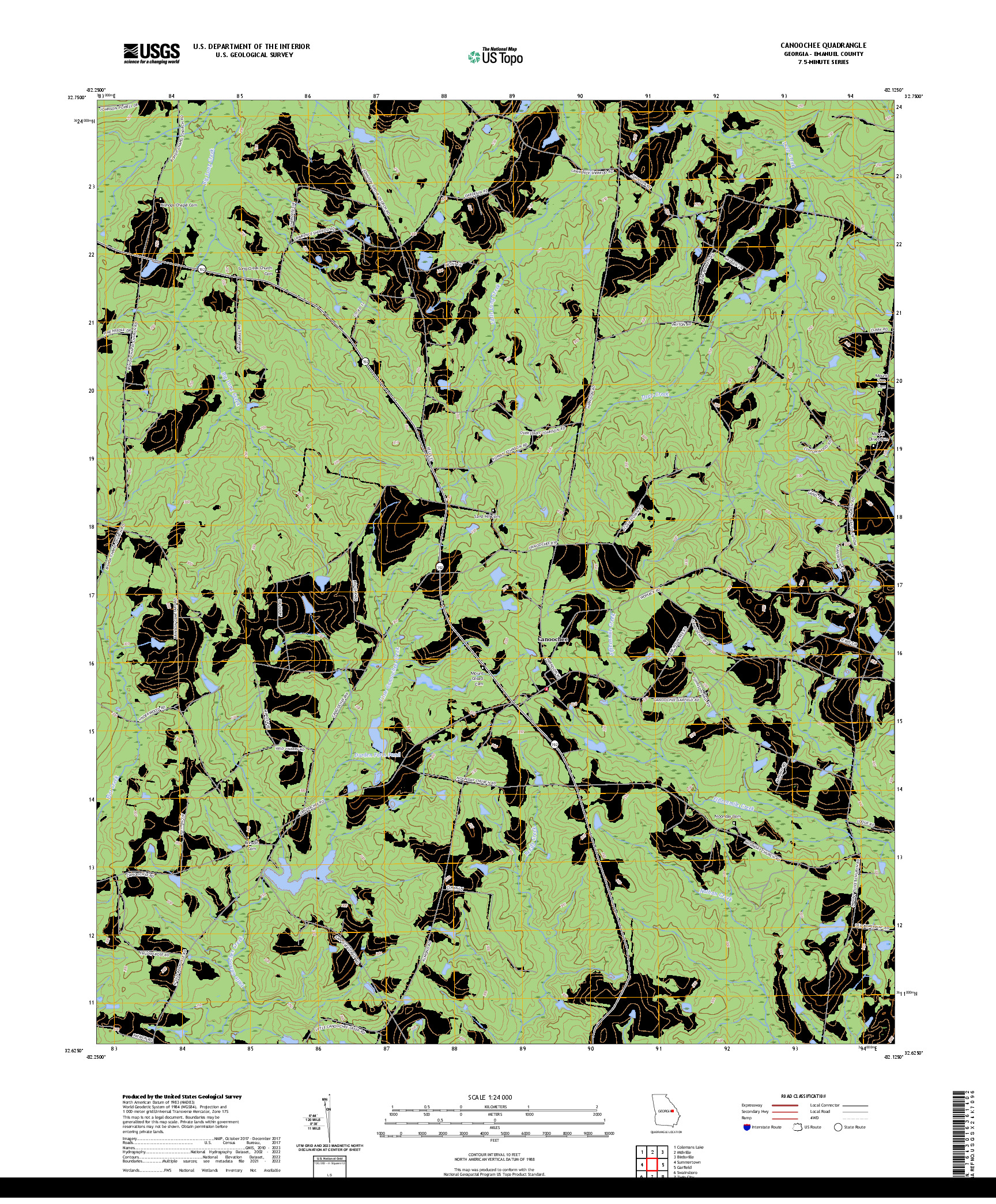 US TOPO 7.5-MINUTE MAP FOR CANOOCHEE, GA