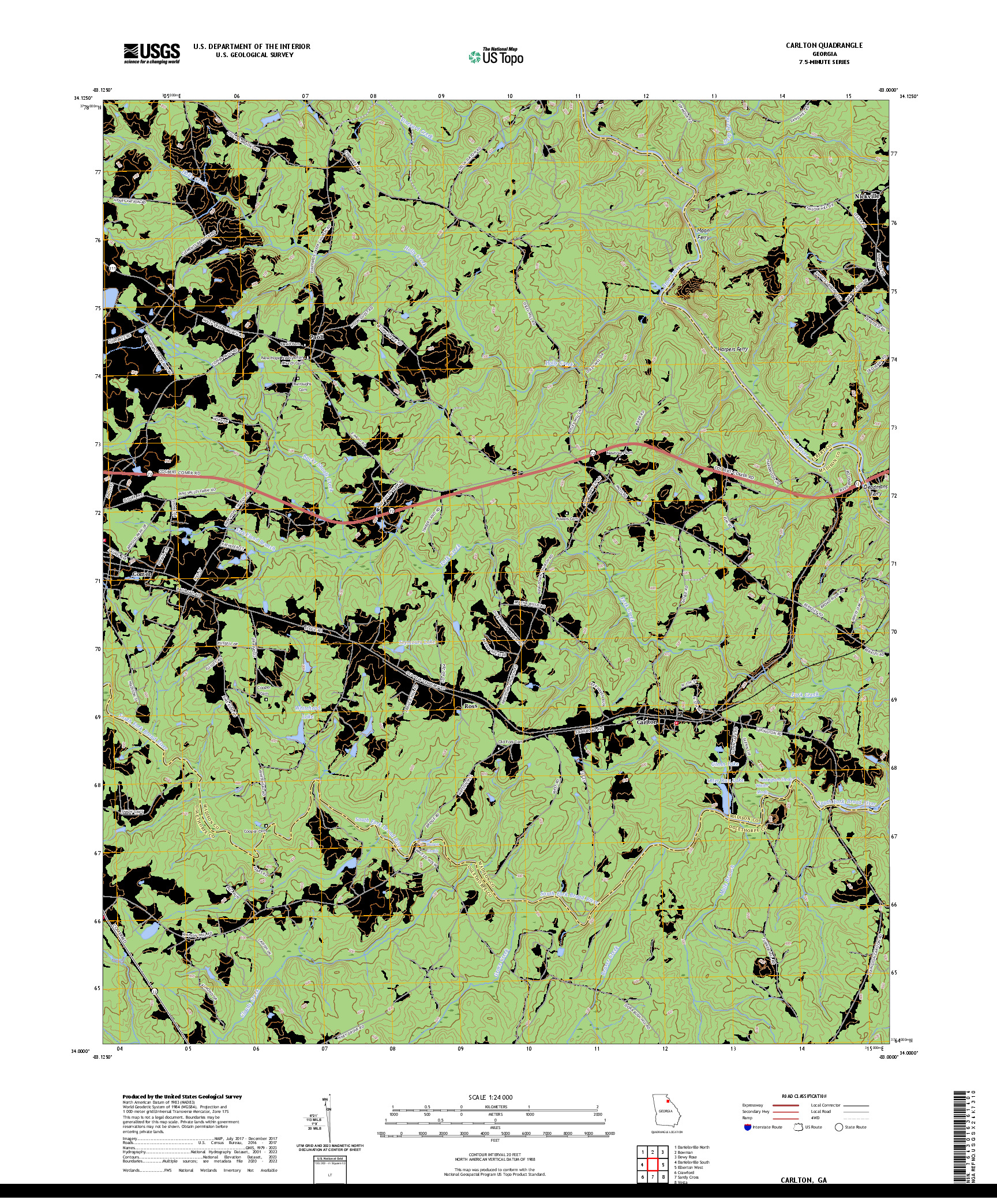 US TOPO 7.5-MINUTE MAP FOR CARLTON, GA