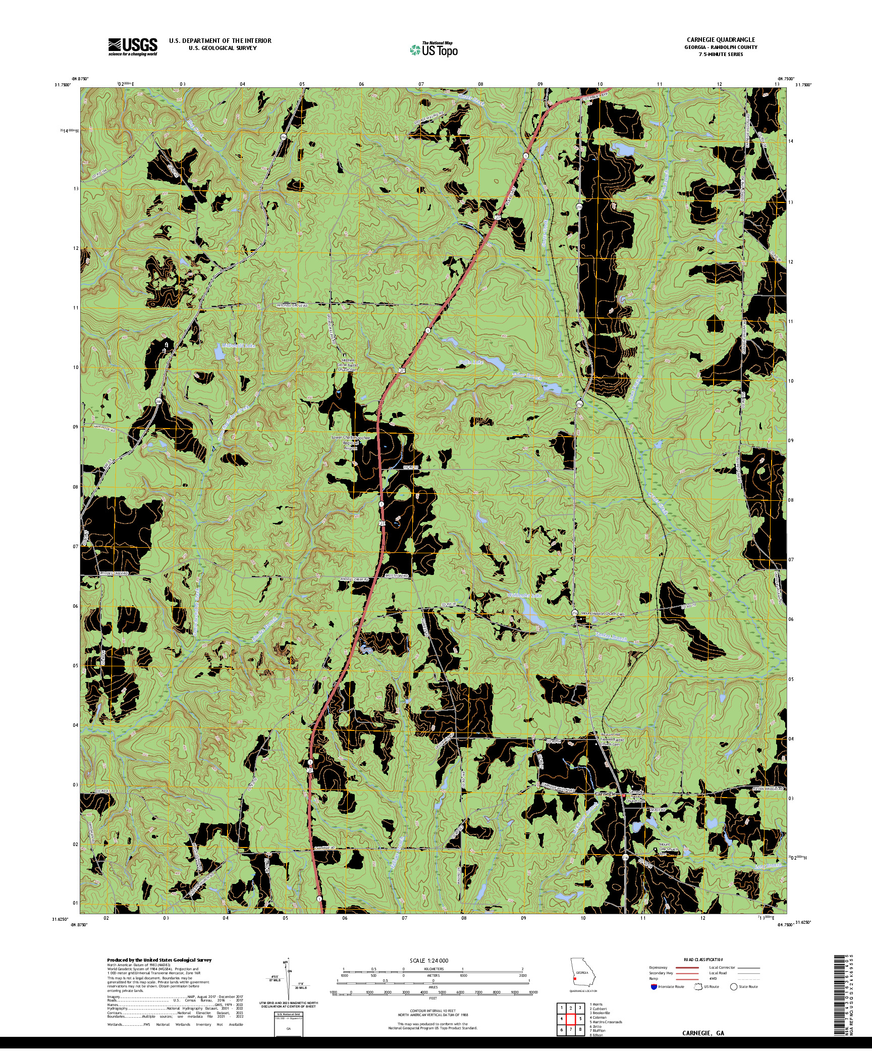US TOPO 7.5-MINUTE MAP FOR CARNEGIE, GA
