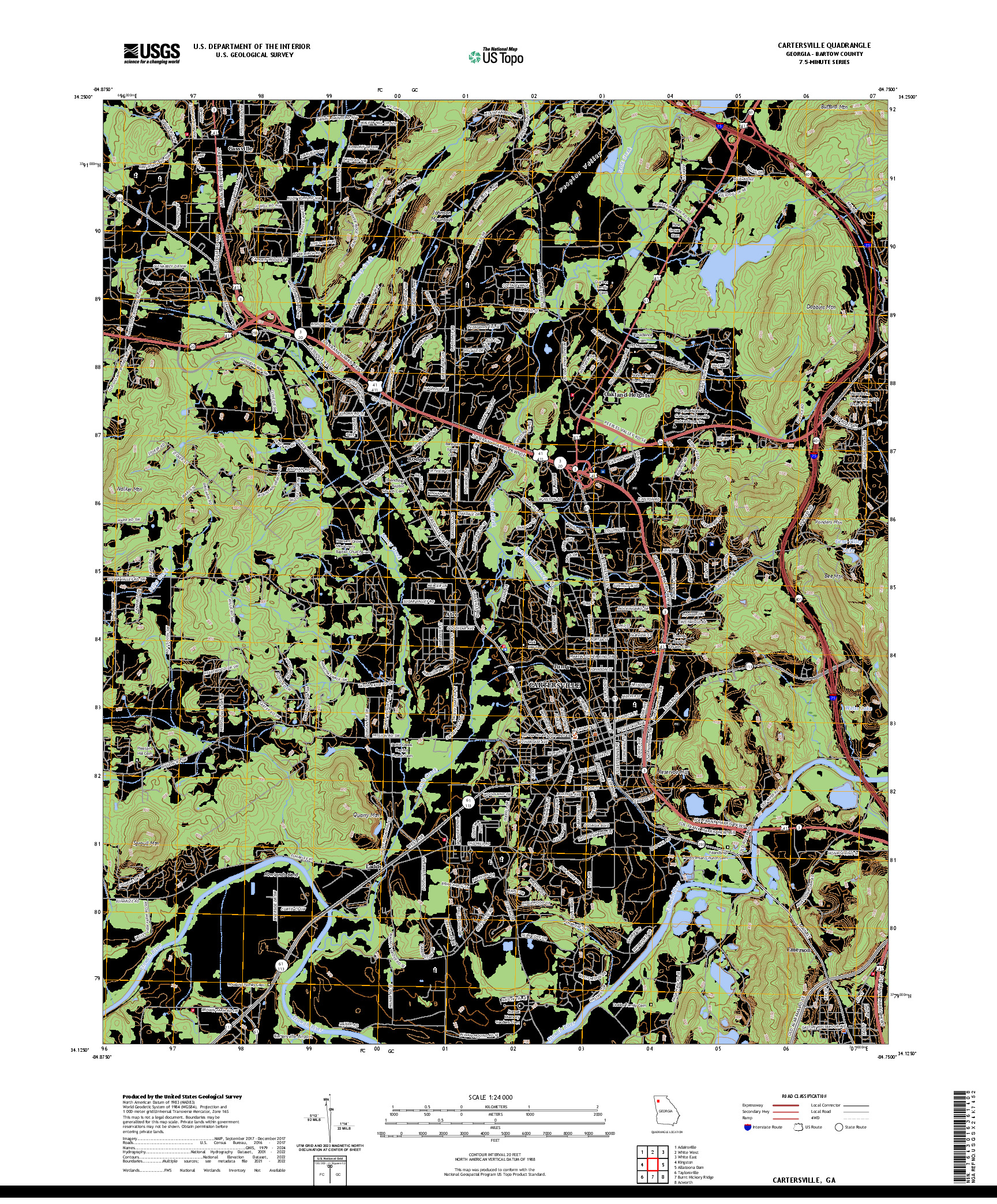 US TOPO 7.5-MINUTE MAP FOR CARTERSVILLE, GA