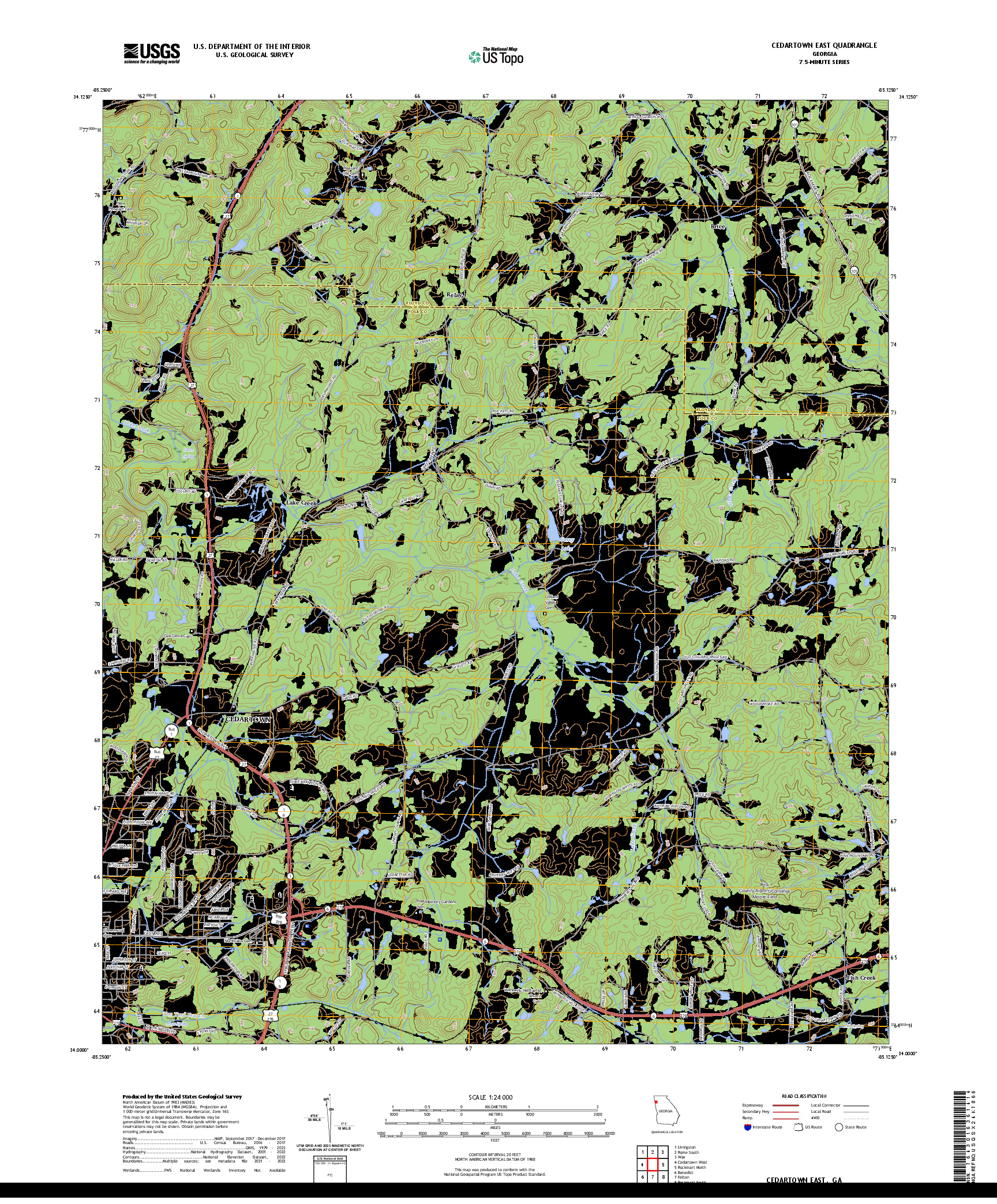 US TOPO 7.5-MINUTE MAP FOR CEDARTOWN EAST, GA
