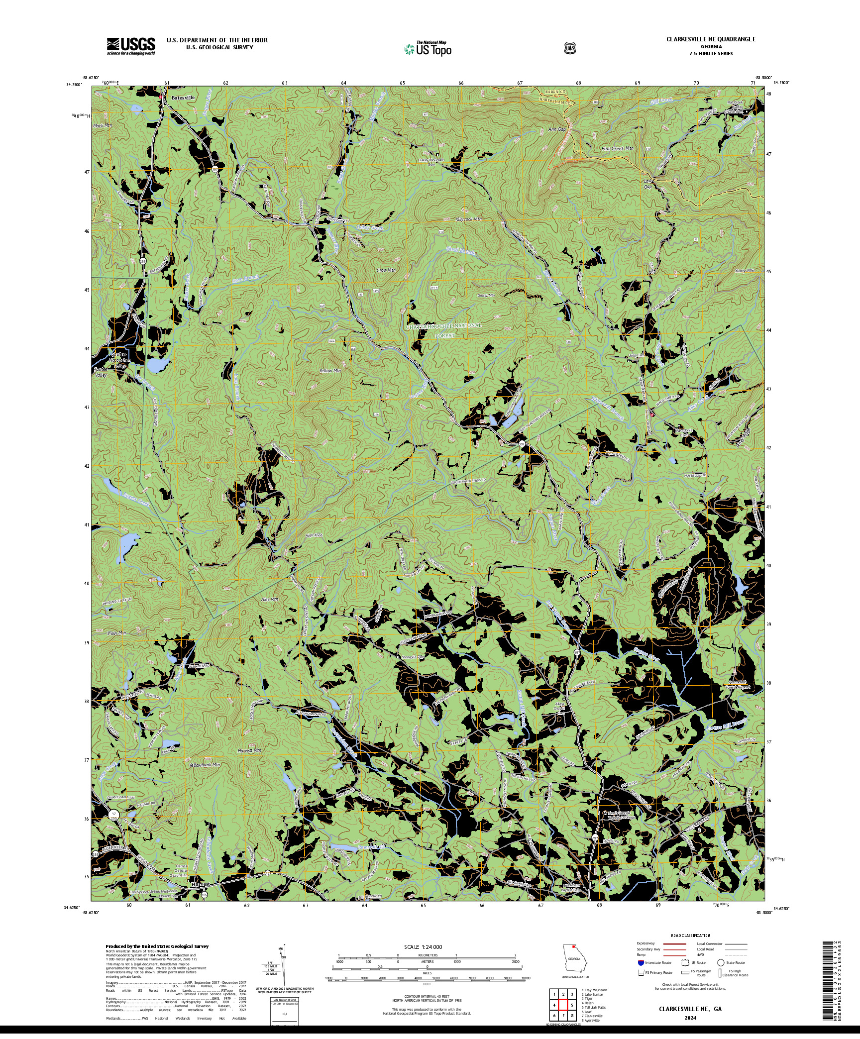US TOPO 7.5-MINUTE MAP FOR CLARKESVILLE NE, GA