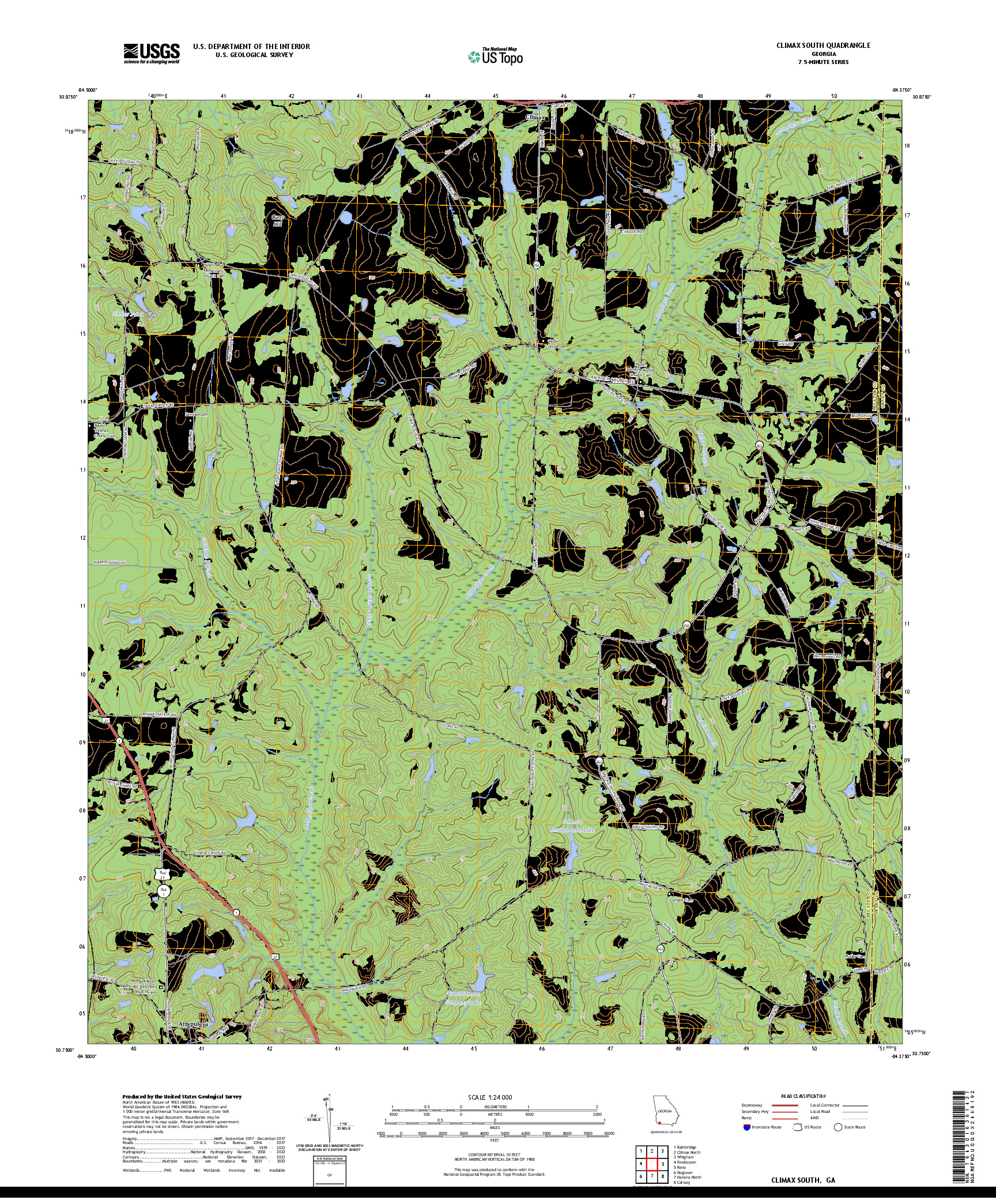US TOPO 7.5-MINUTE MAP FOR CLIMAX SOUTH, GA