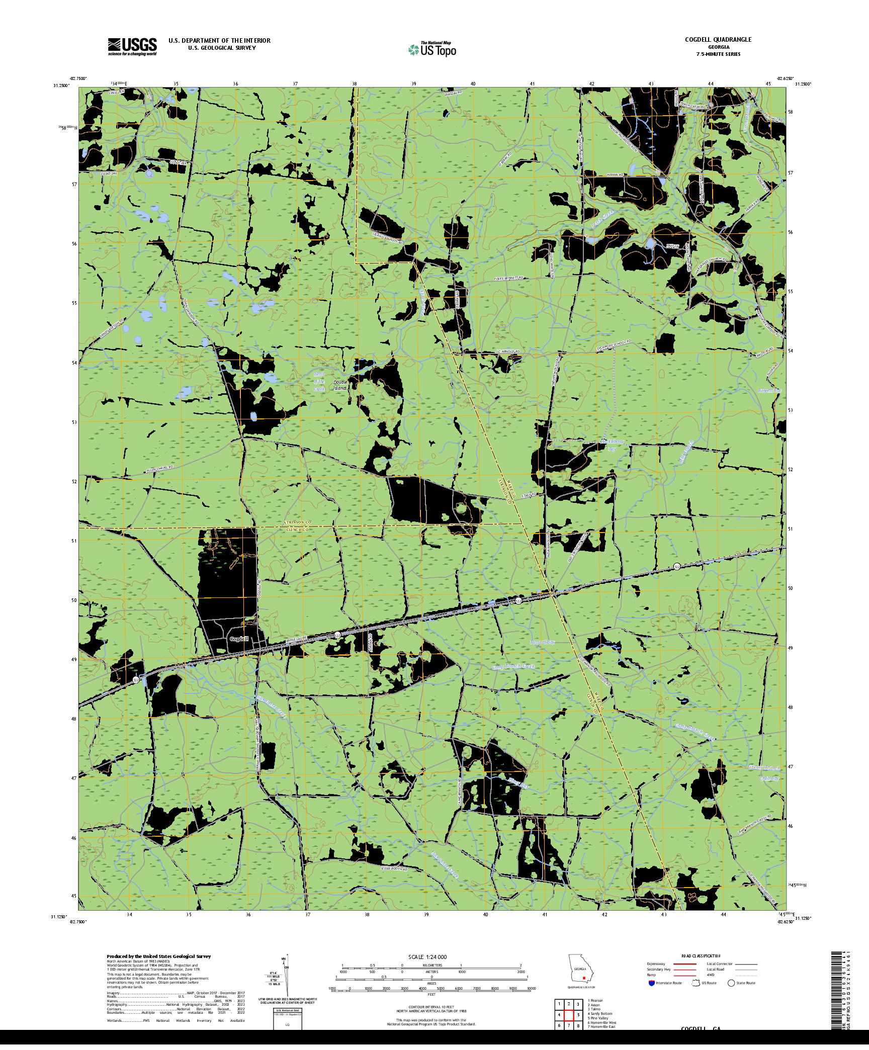 US TOPO 7.5-MINUTE MAP FOR COGDELL, GA