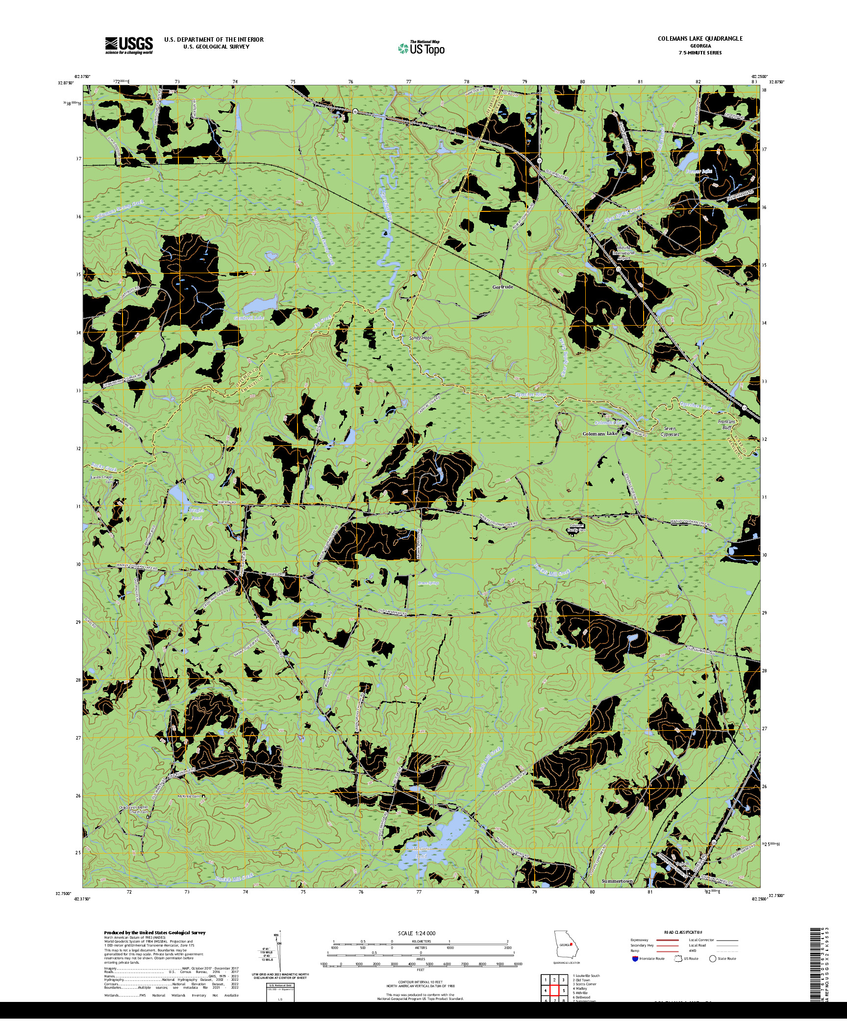 US TOPO 7.5-MINUTE MAP FOR COLEMANS LAKE, GA