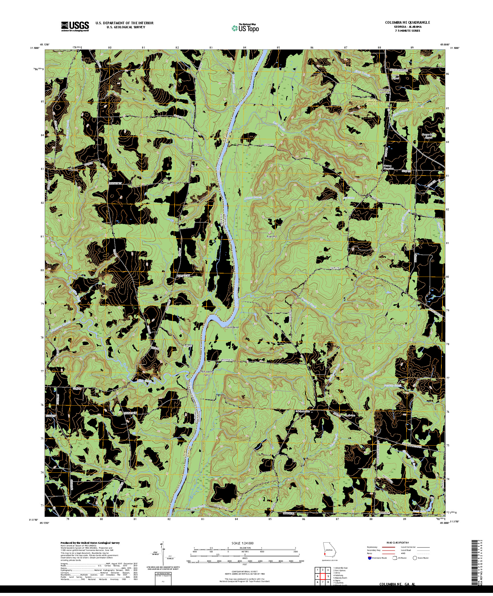 US TOPO 7.5-MINUTE MAP FOR COLUMBIA NE, GA,AL