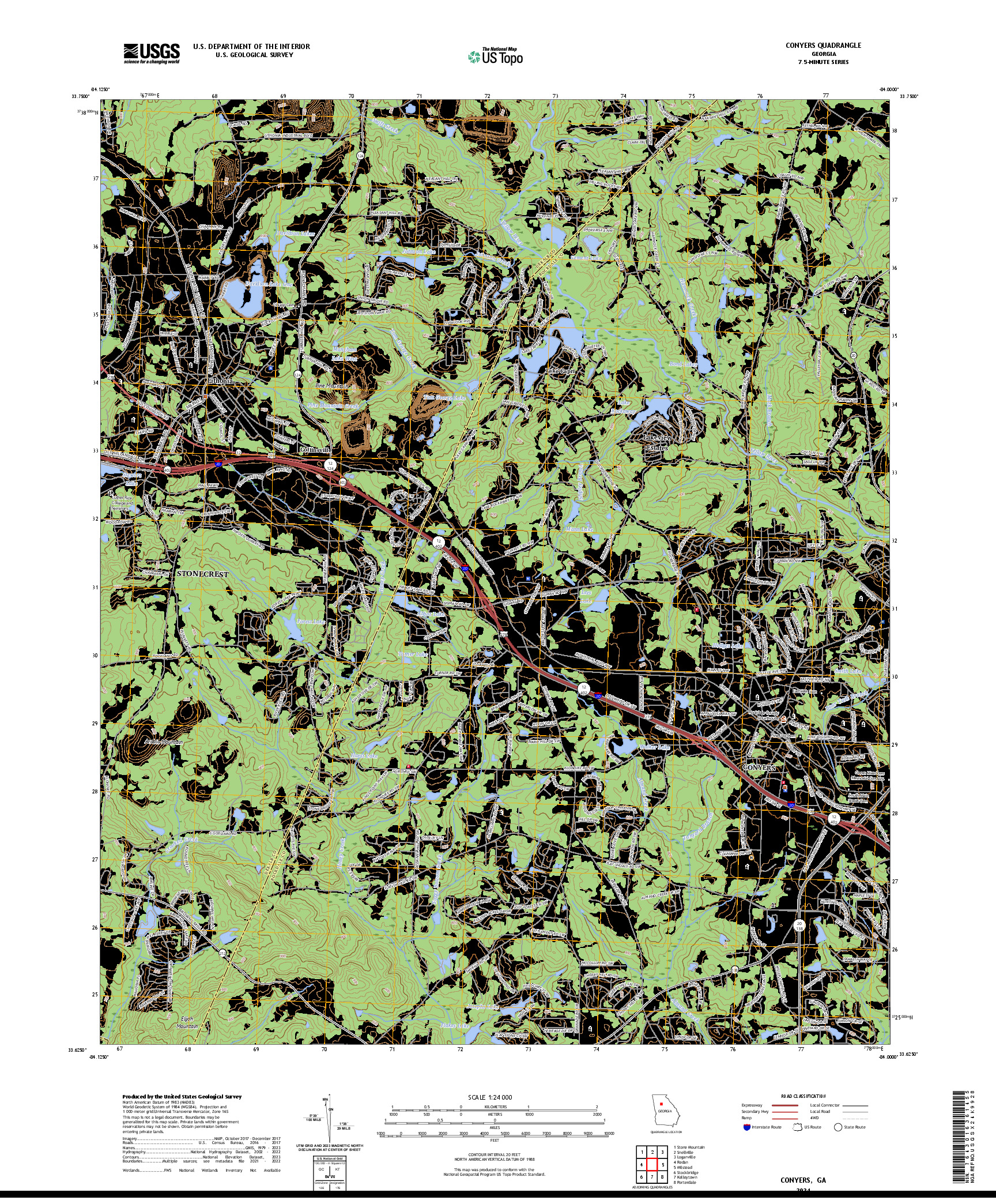 US TOPO 7.5-MINUTE MAP FOR CONYERS, GA