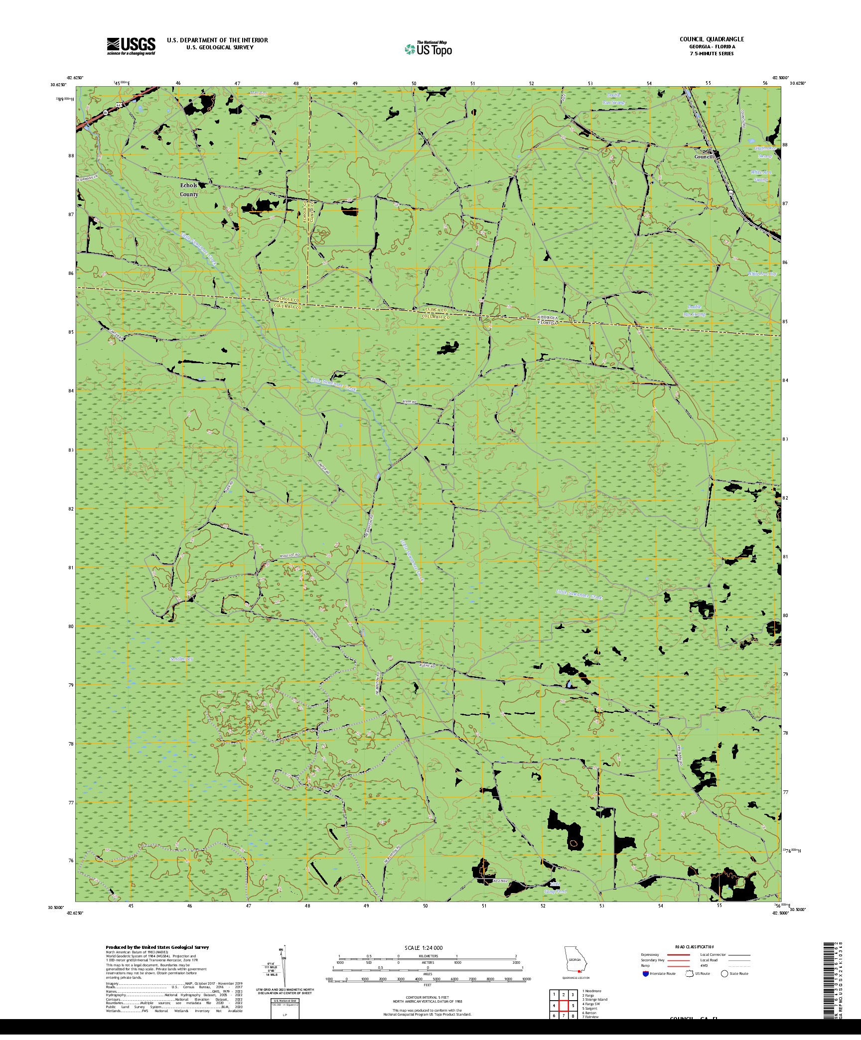 US TOPO 7.5-MINUTE MAP FOR COUNCIL, GA,FL