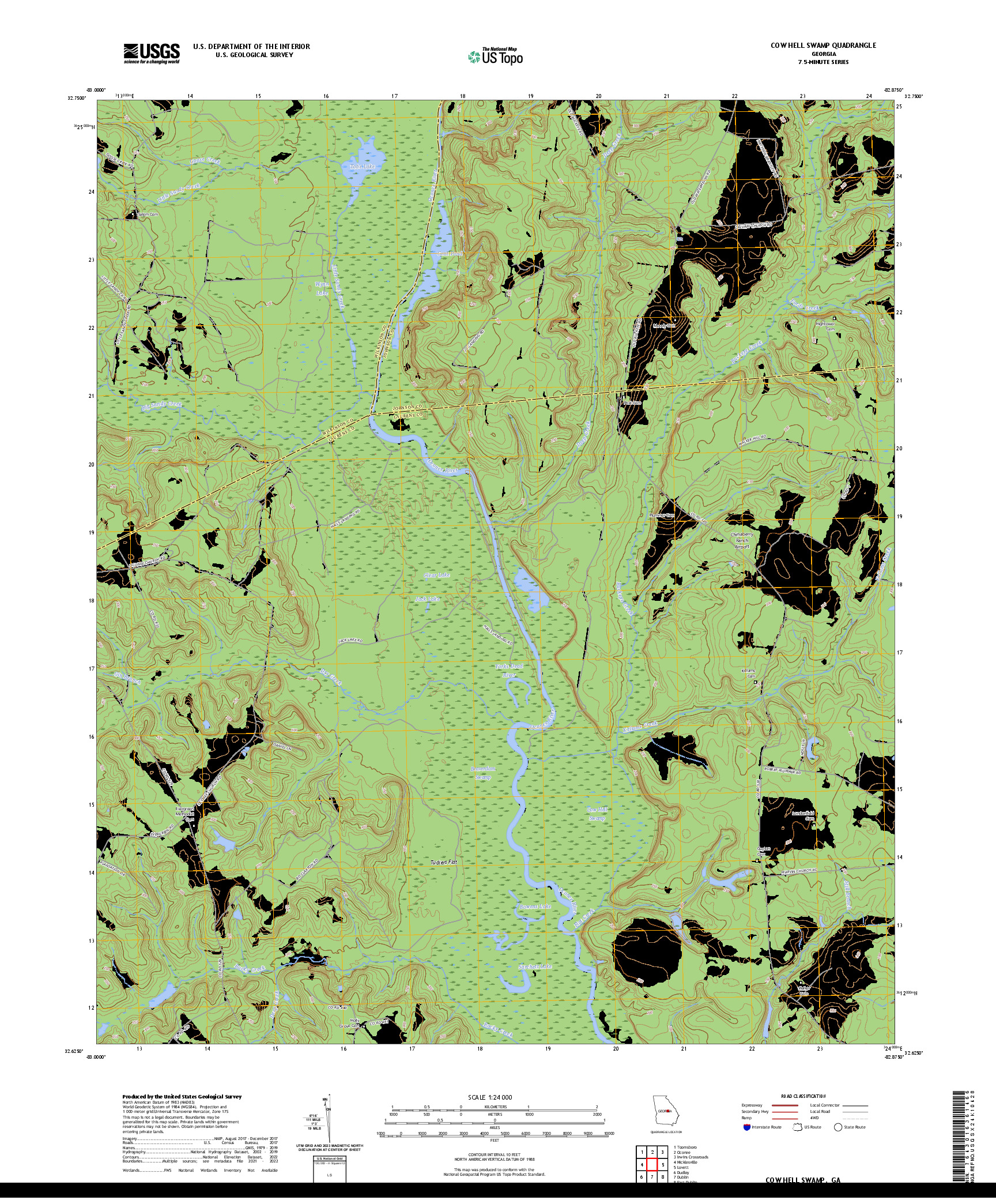 US TOPO 7.5-MINUTE MAP FOR COW HELL SWAMP, GA