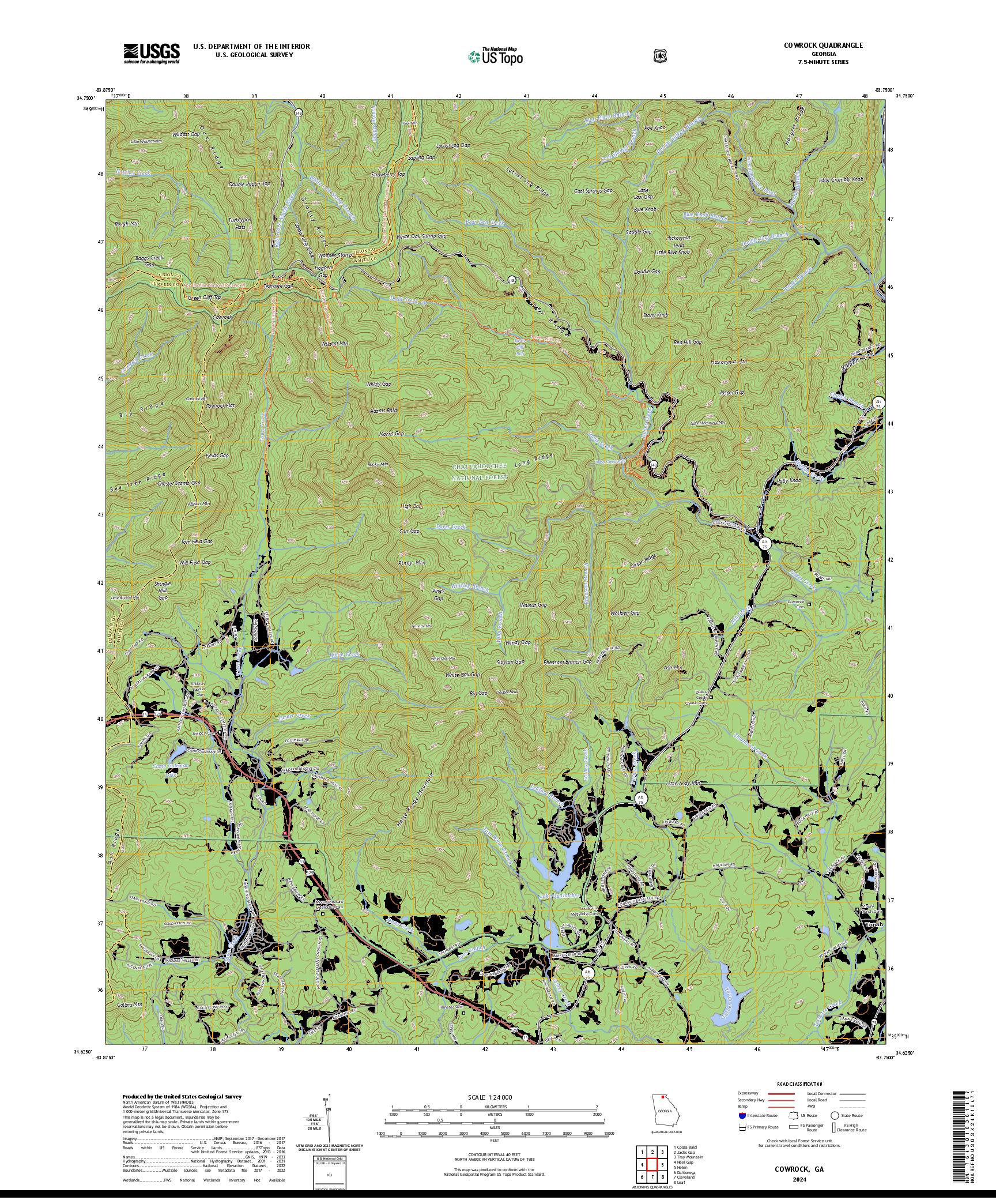 US TOPO 7.5-MINUTE MAP FOR COWROCK, GA