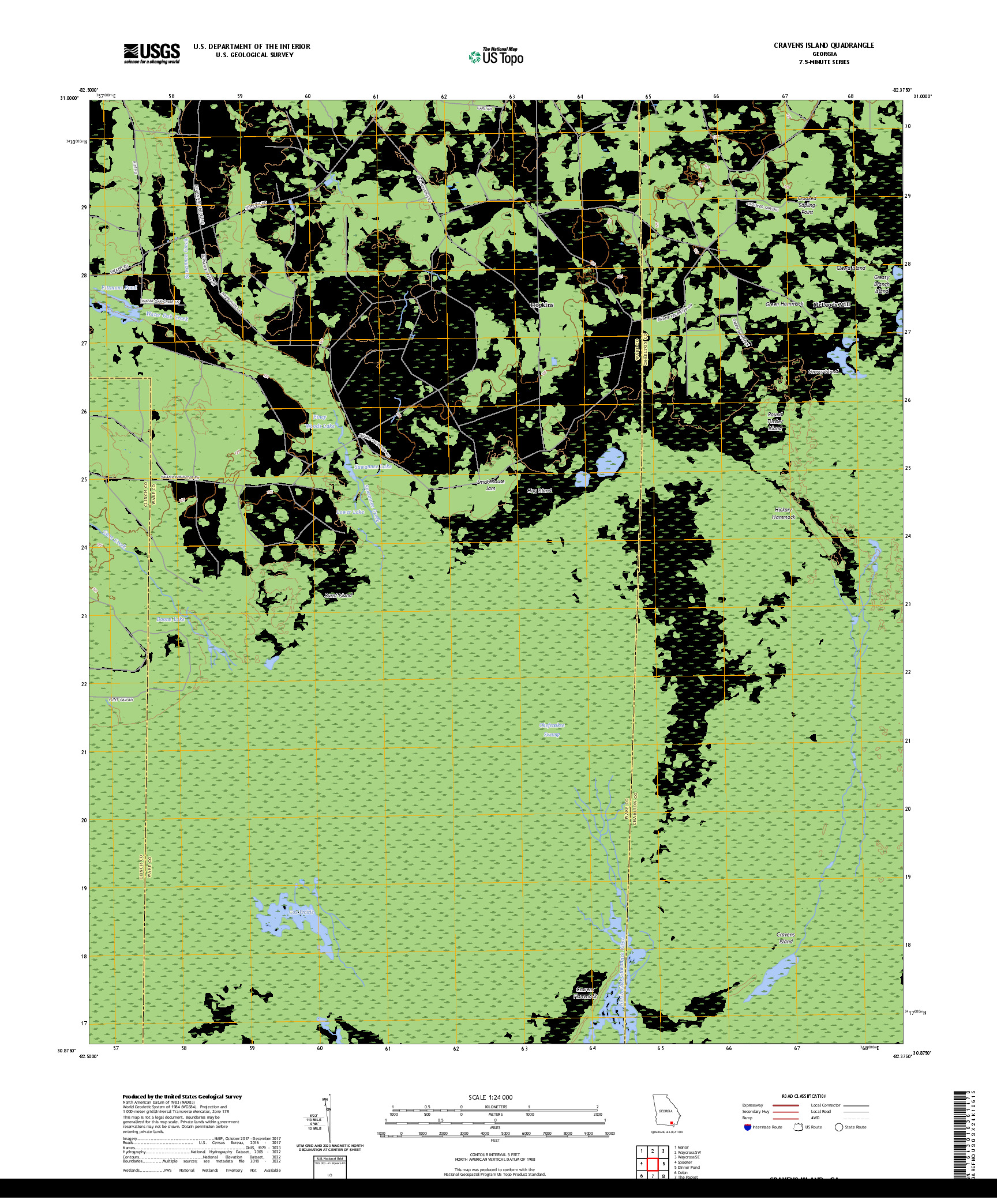 US TOPO 7.5-MINUTE MAP FOR CRAVENS ISLAND, GA