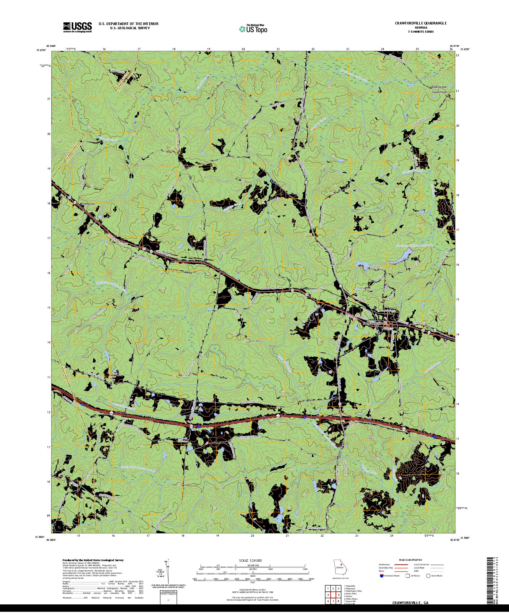 US TOPO 7.5-MINUTE MAP FOR CRAWFORDVILLE, GA