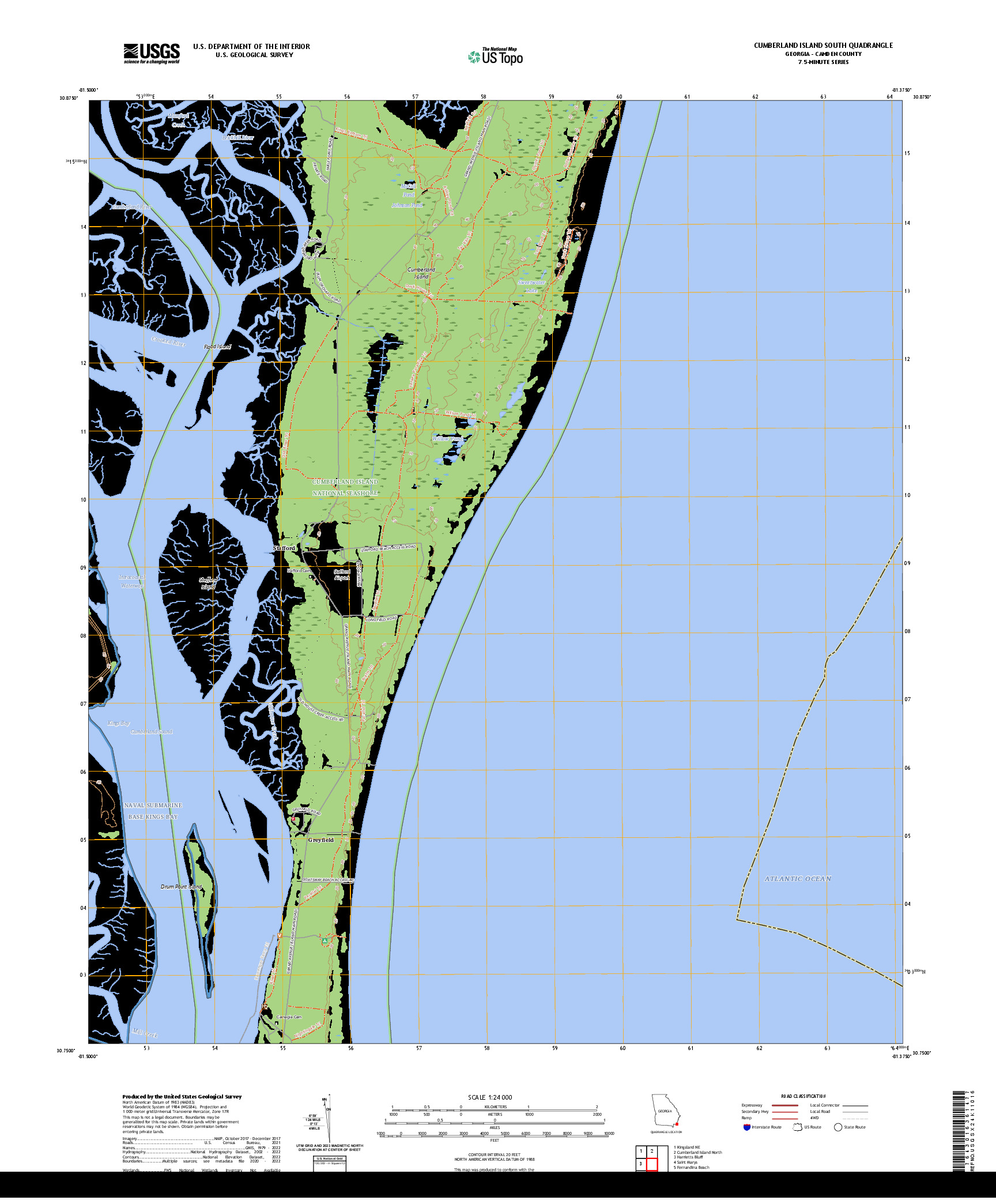 US TOPO 7.5-MINUTE MAP FOR CUMBERLAND ISLAND SOUTH, GA