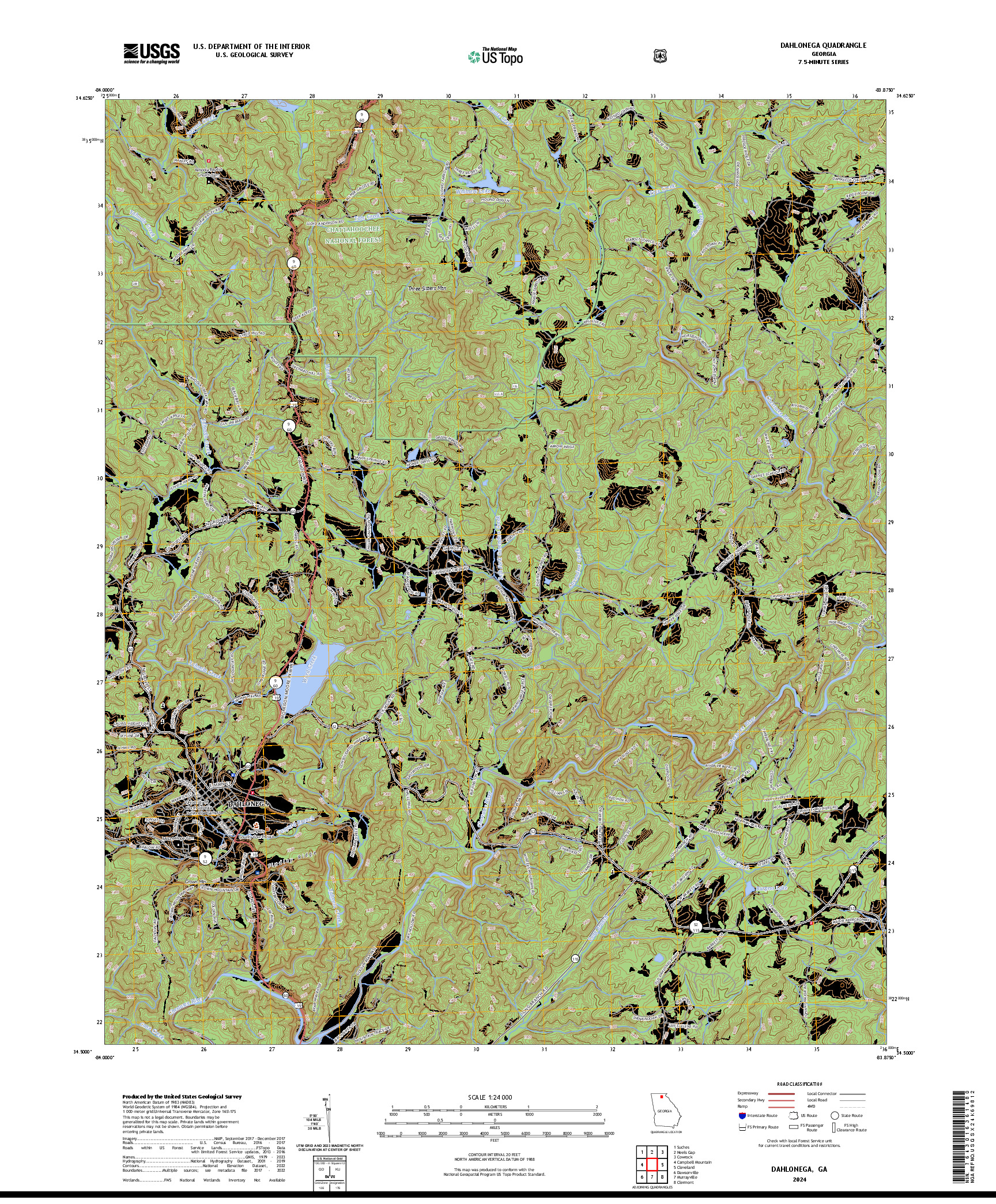 US TOPO 7.5-MINUTE MAP FOR DAHLONEGA, GA