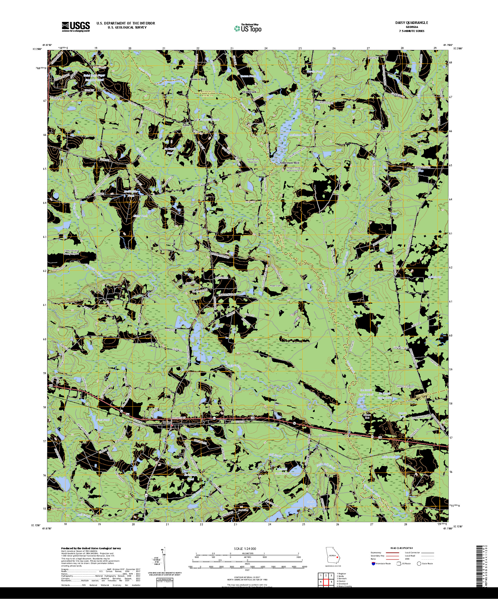 US TOPO 7.5-MINUTE MAP FOR DAISY, GA