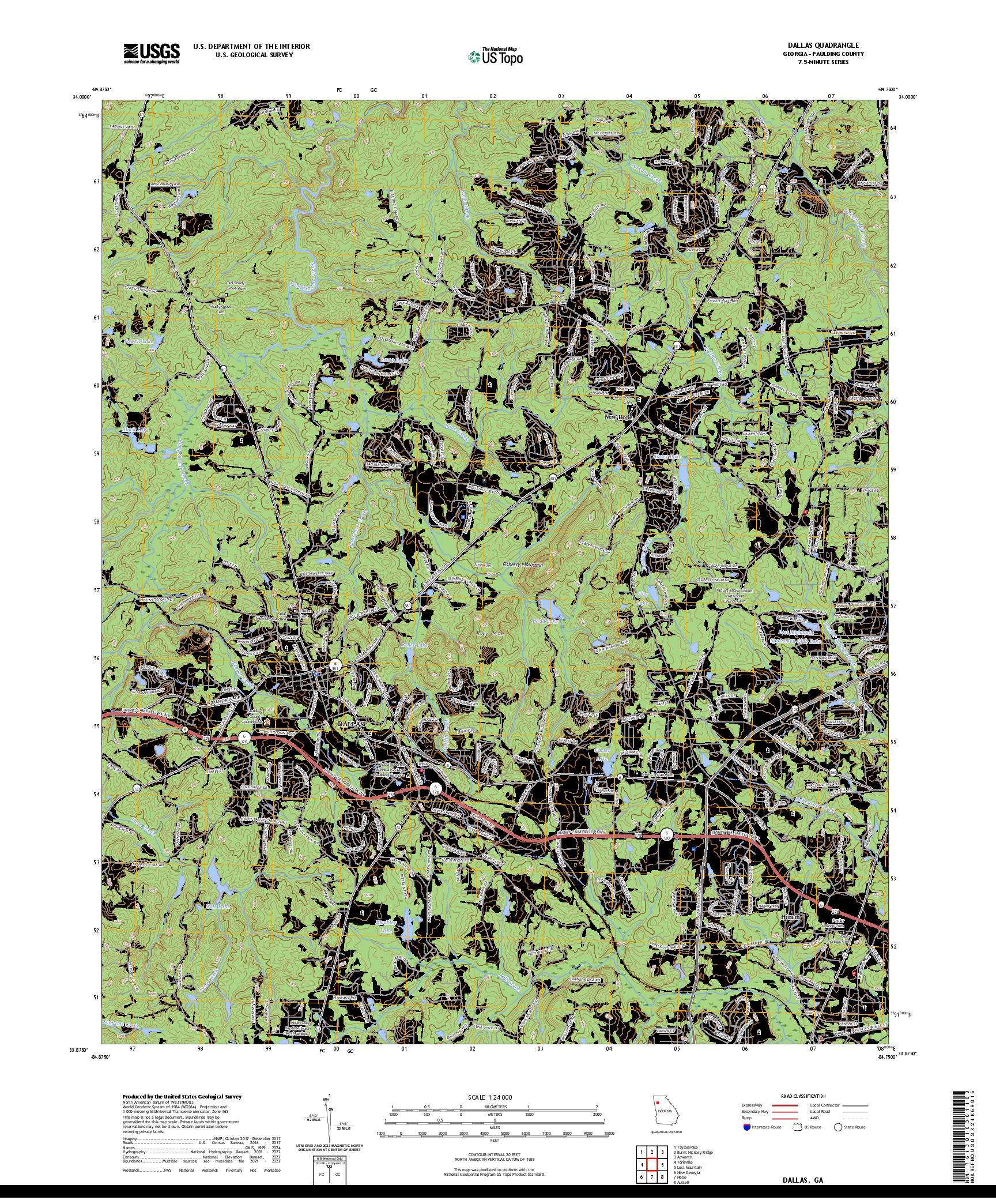 US TOPO 7.5-MINUTE MAP FOR DALLAS, GA