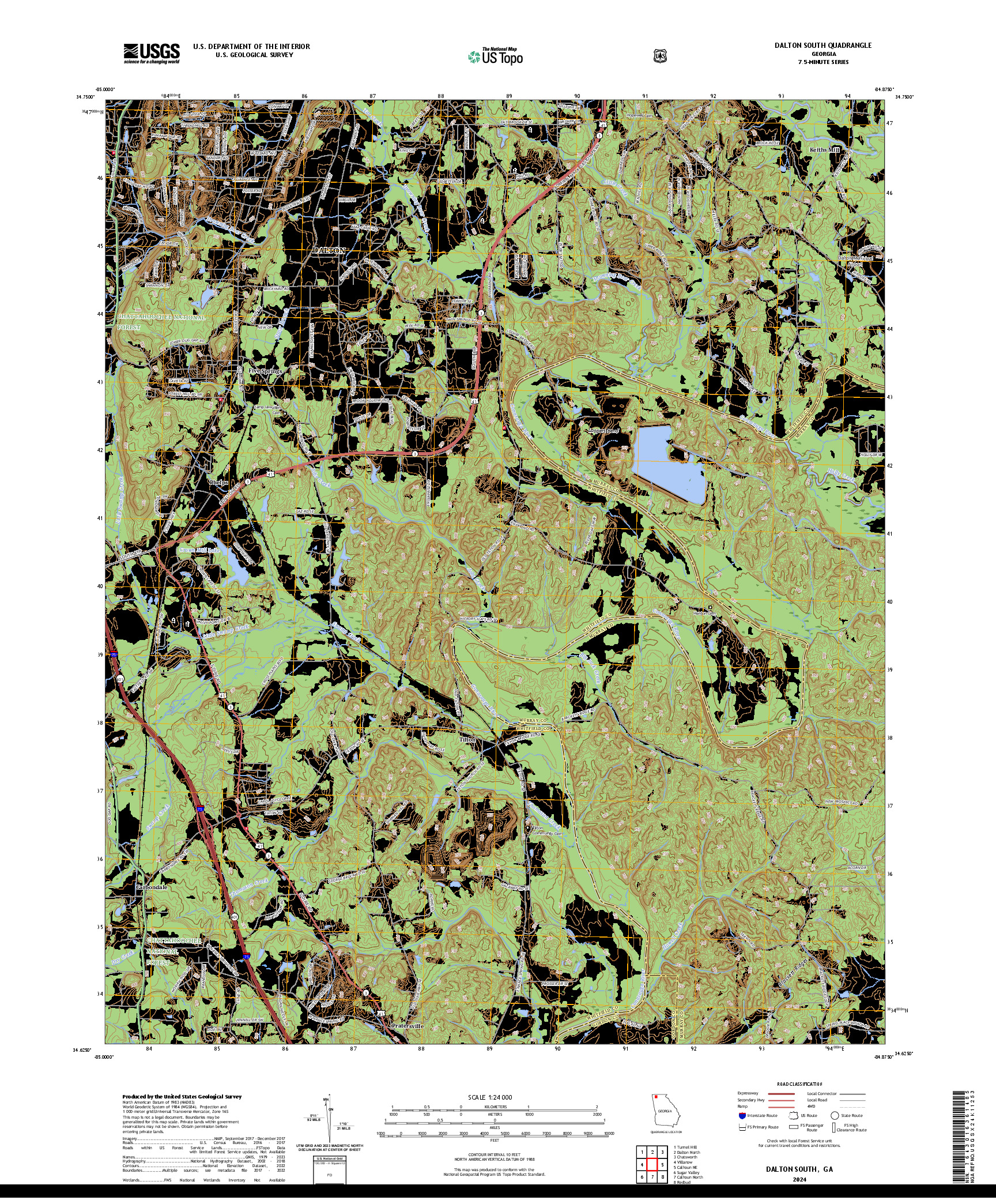 US TOPO 7.5-MINUTE MAP FOR DALTON SOUTH, GA