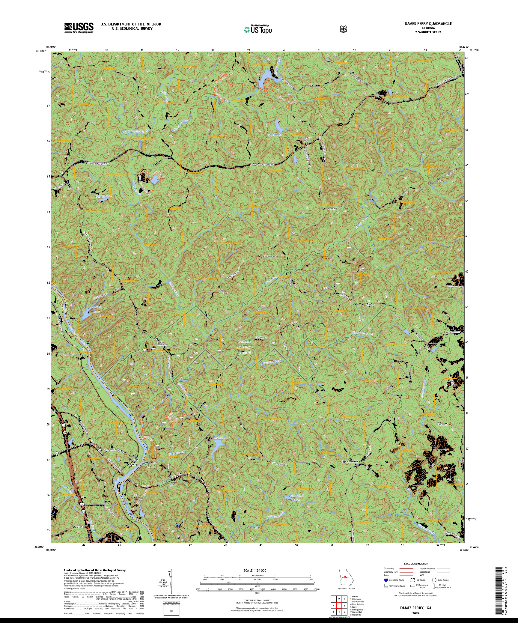 US TOPO 7.5-MINUTE MAP FOR DAMES FERRY, GA