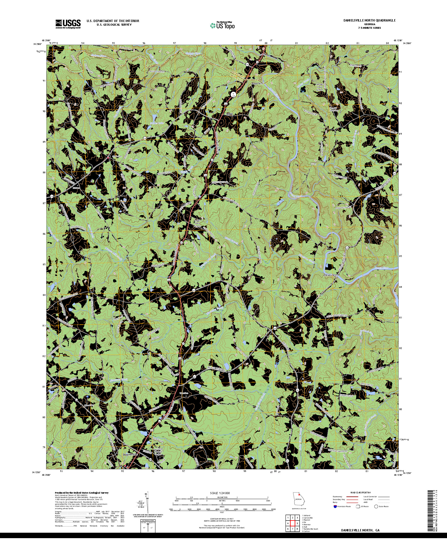 US TOPO 7.5-MINUTE MAP FOR DANIELSVILLE NORTH, GA