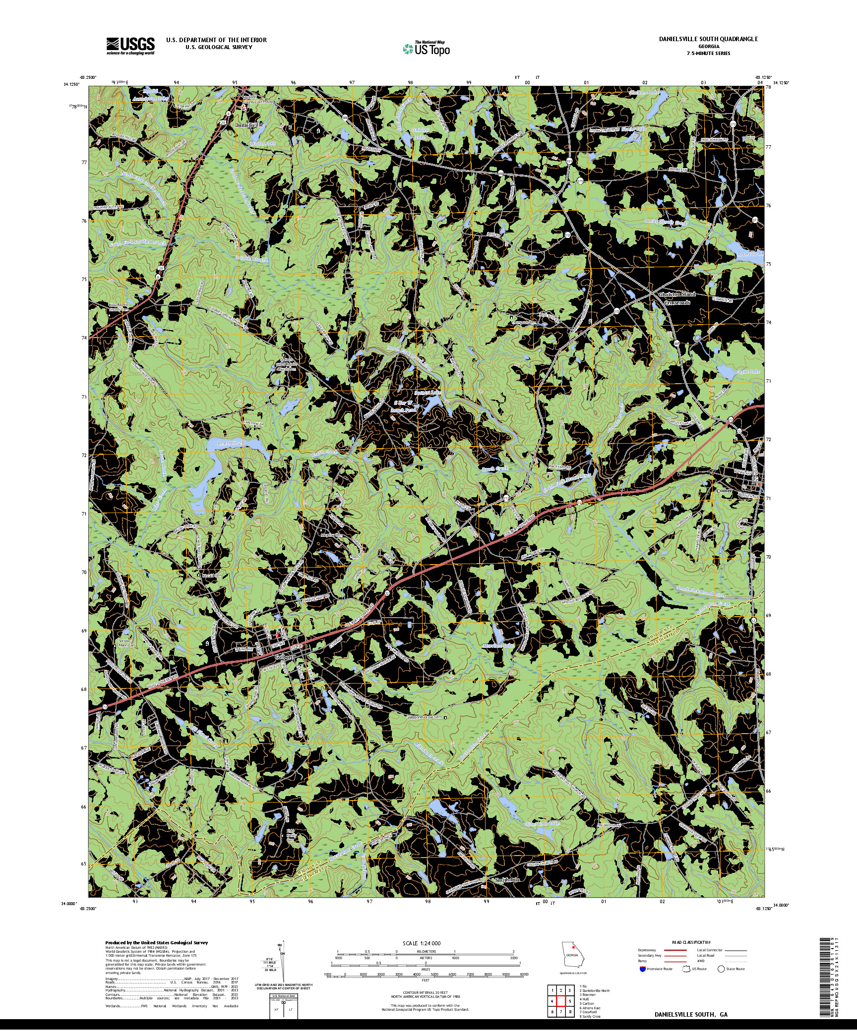 US TOPO 7.5-MINUTE MAP FOR DANIELSVILLE SOUTH, GA