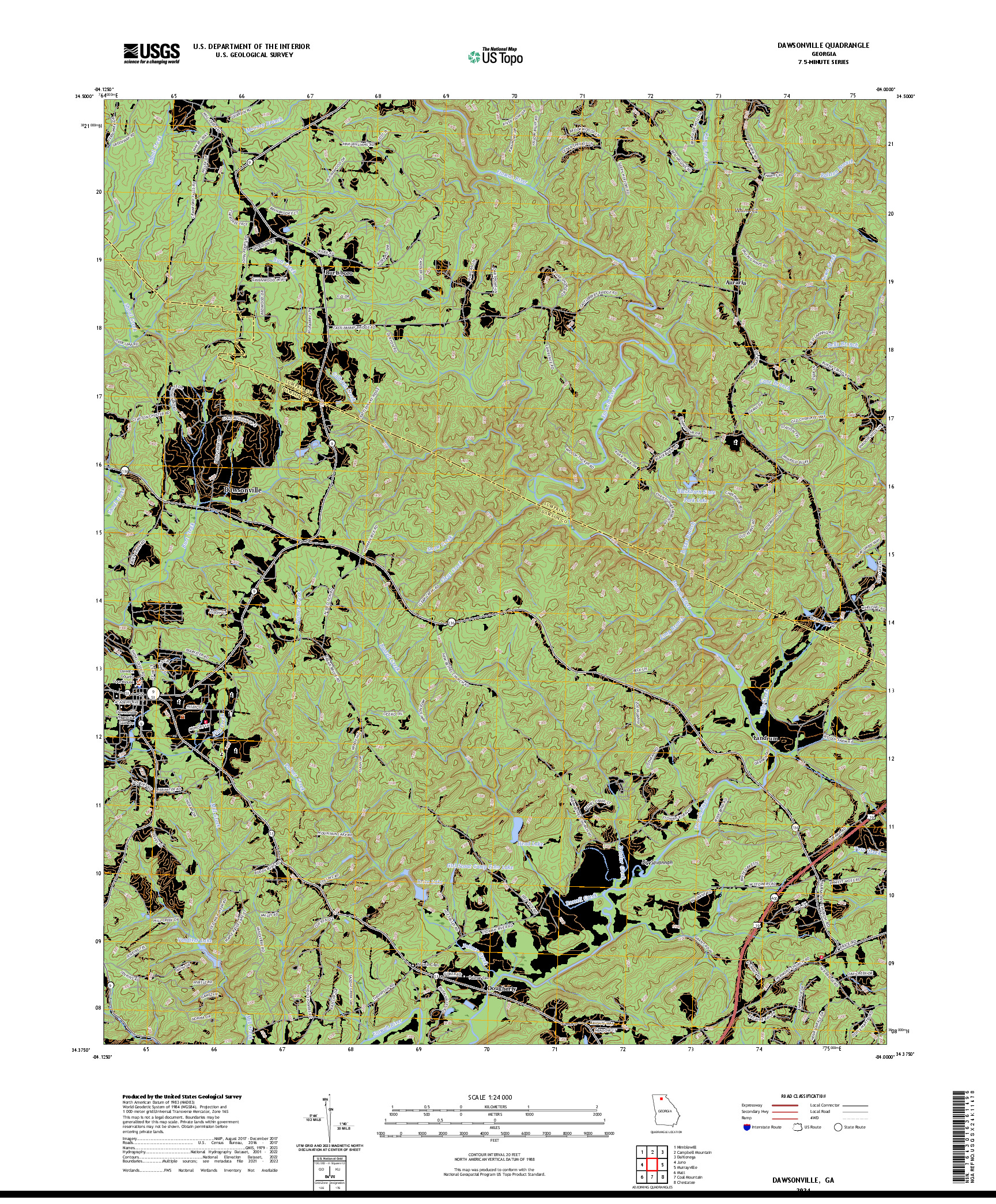 US TOPO 7.5-MINUTE MAP FOR DAWSONVILLE, GA
