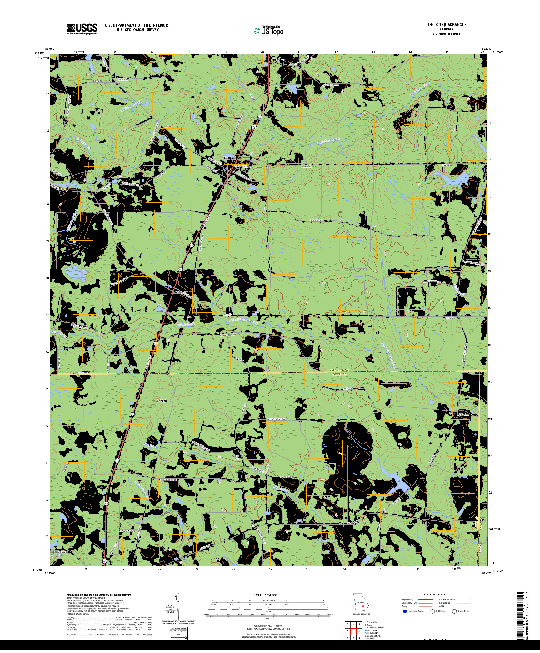 US TOPO 7.5-MINUTE MAP FOR DENTON, GA