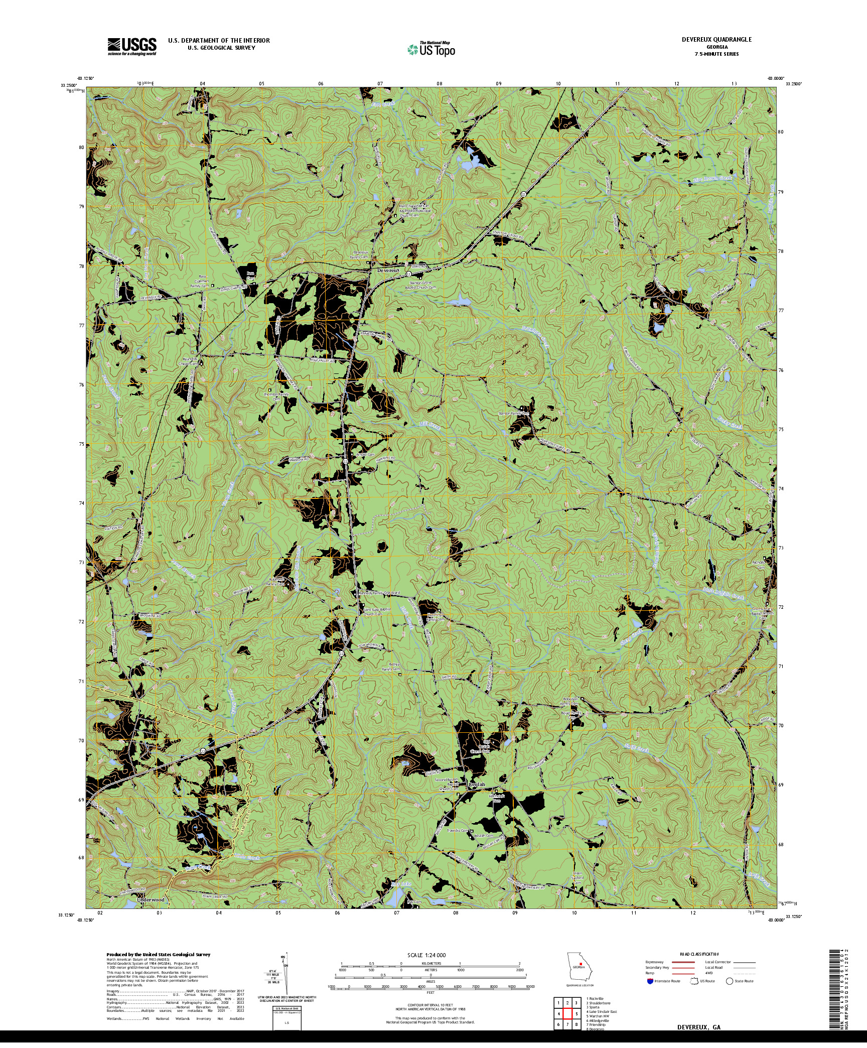 US TOPO 7.5-MINUTE MAP FOR DEVEREUX, GA