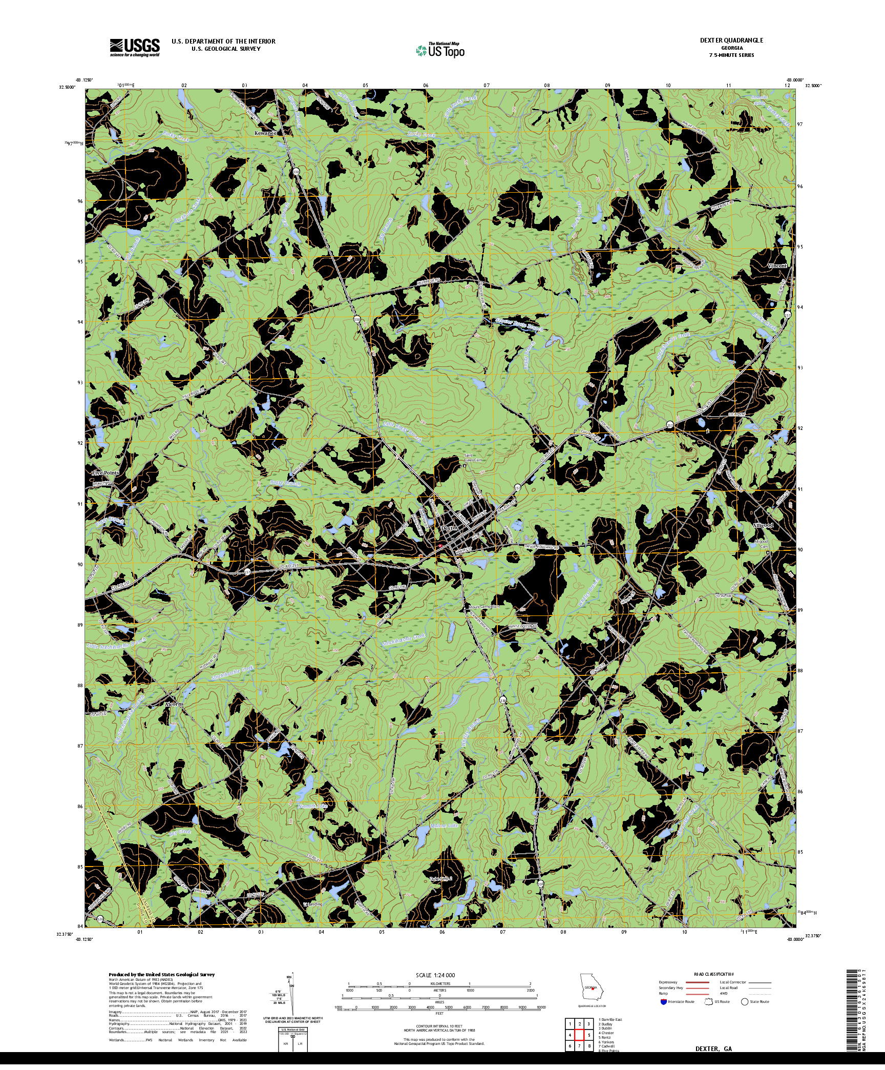 US TOPO 7.5-MINUTE MAP FOR DEXTER, GA