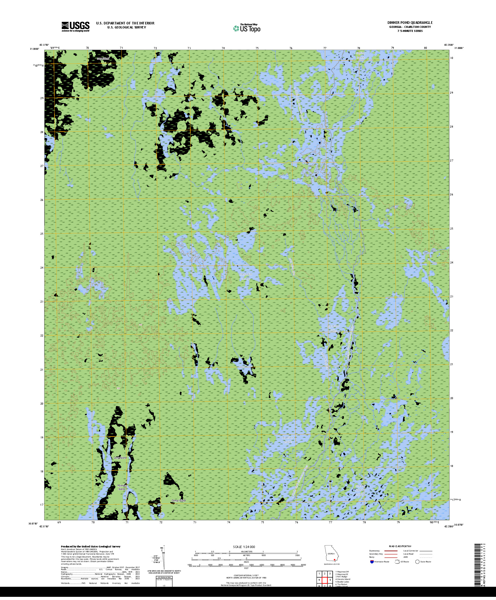 US TOPO 7.5-MINUTE MAP FOR DINNER POND, GA