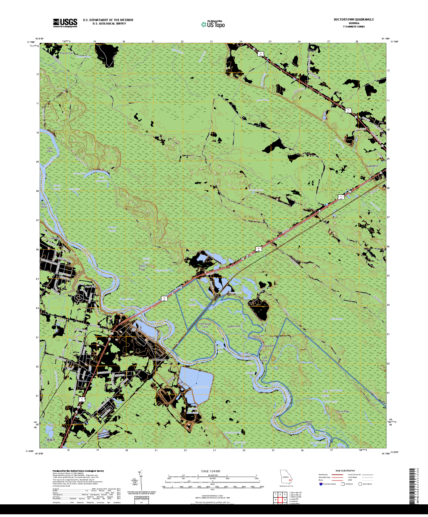 US TOPO 7.5-MINUTE MAP FOR DOCTORTOWN, GA