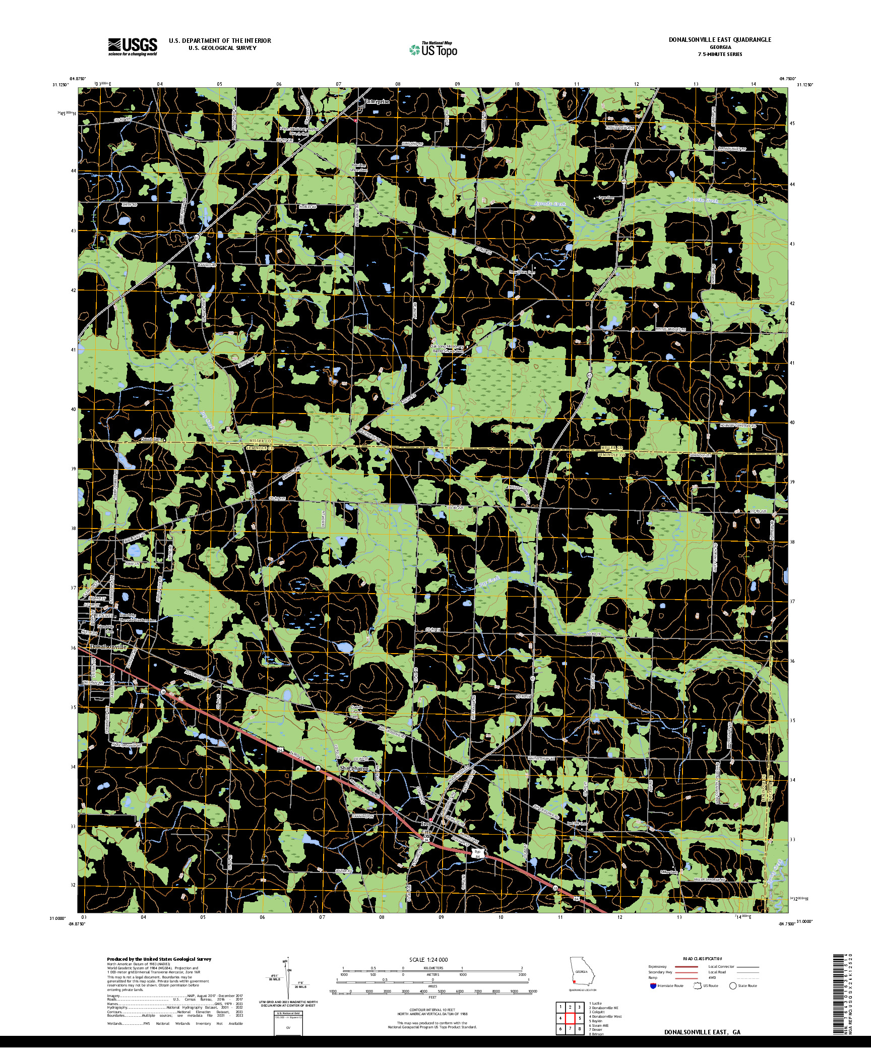 US TOPO 7.5-MINUTE MAP FOR DONALSONVILLE EAST, GA