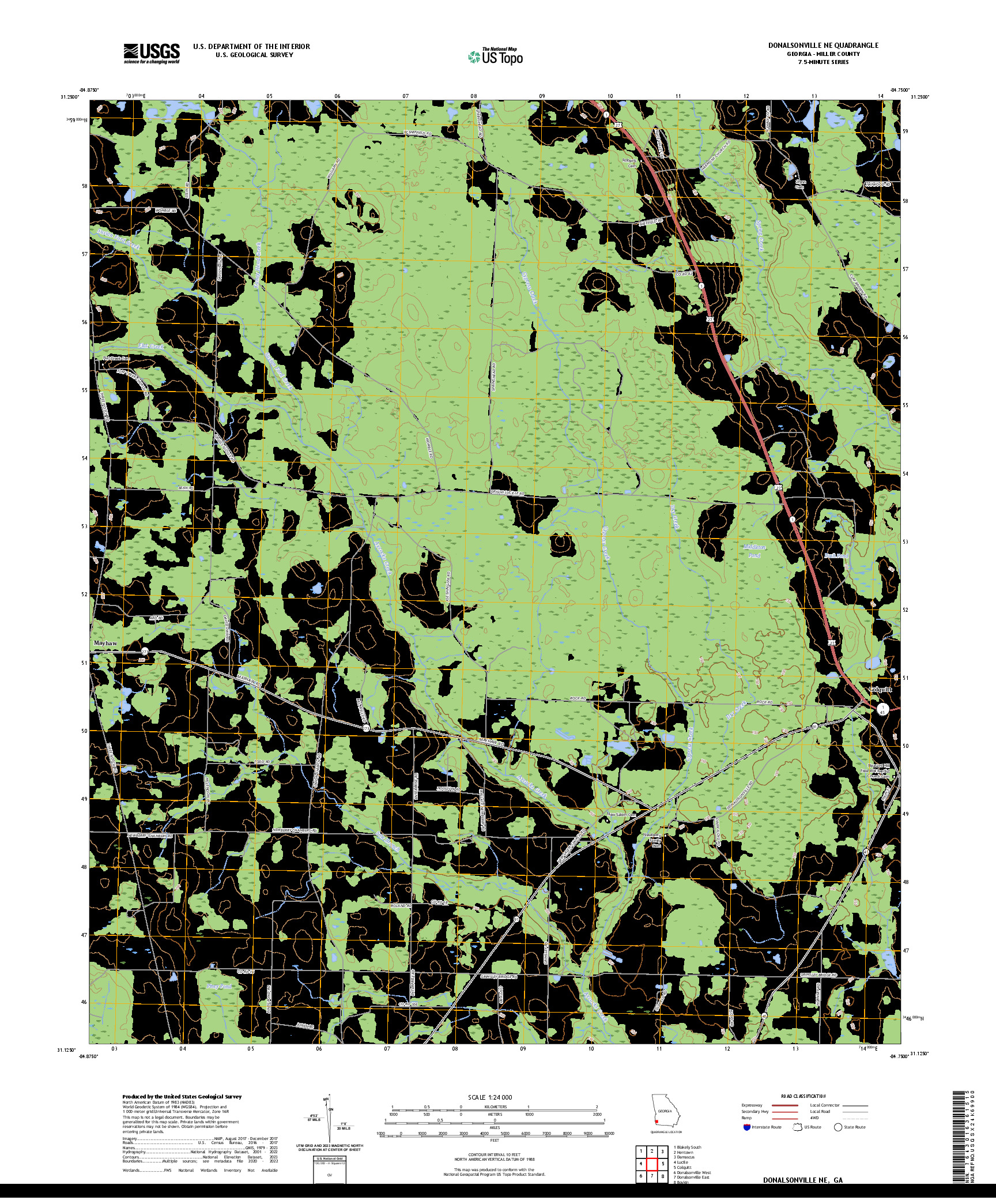 US TOPO 7.5-MINUTE MAP FOR DONALSONVILLE NE, GA