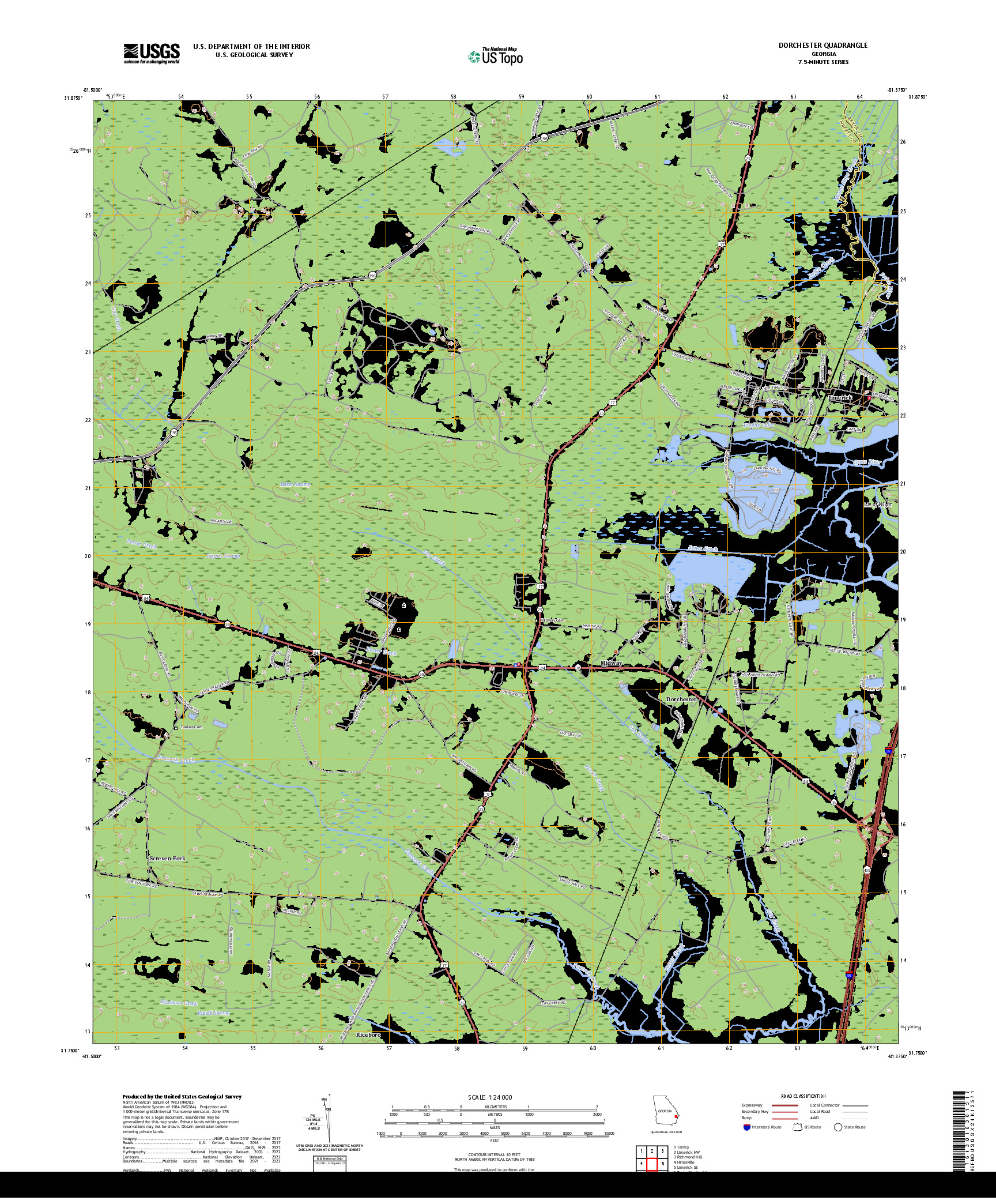 US TOPO 7.5-MINUTE MAP FOR DORCHESTER, GA
