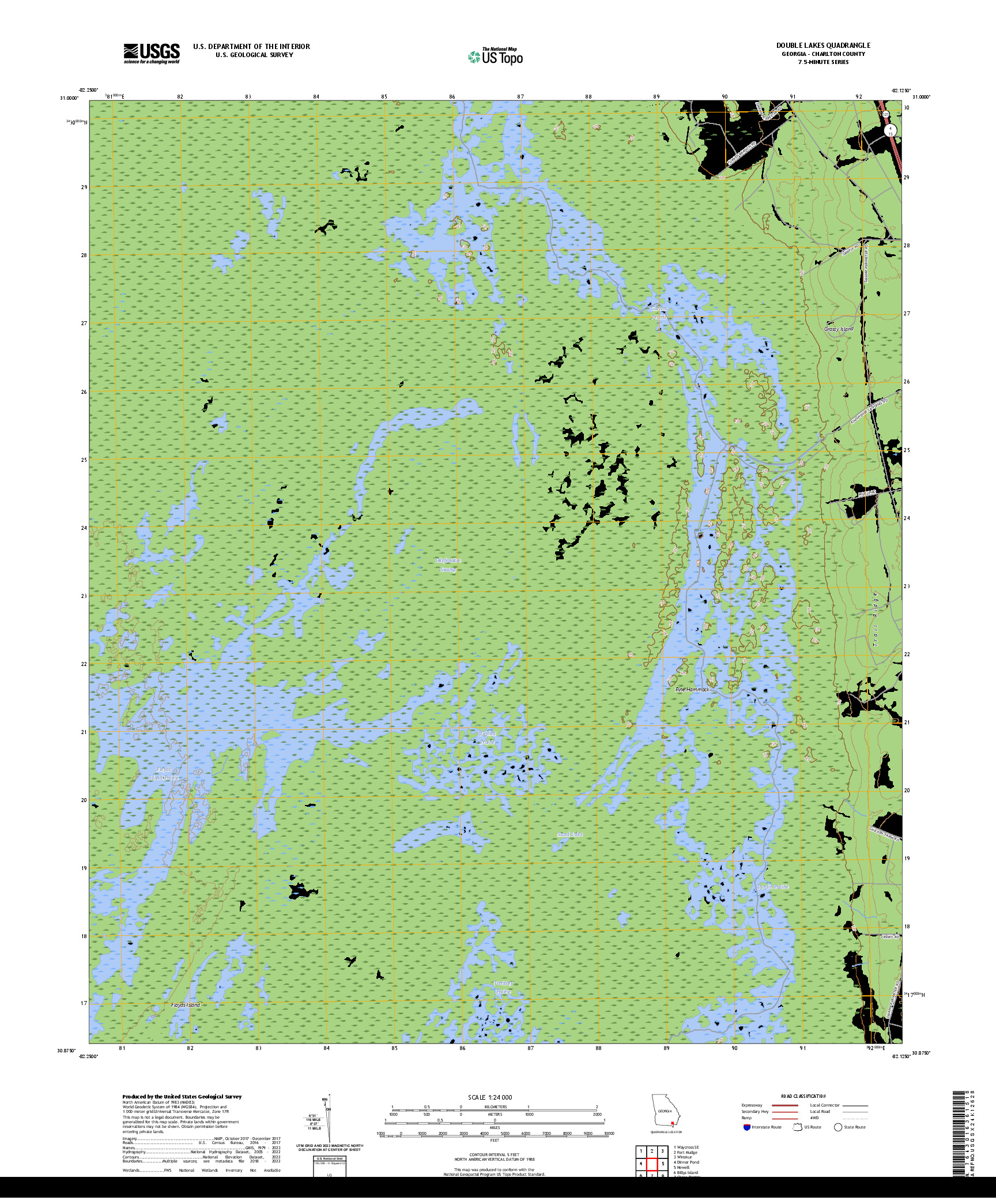 US TOPO 7.5-MINUTE MAP FOR DOUBLE LAKES, GA