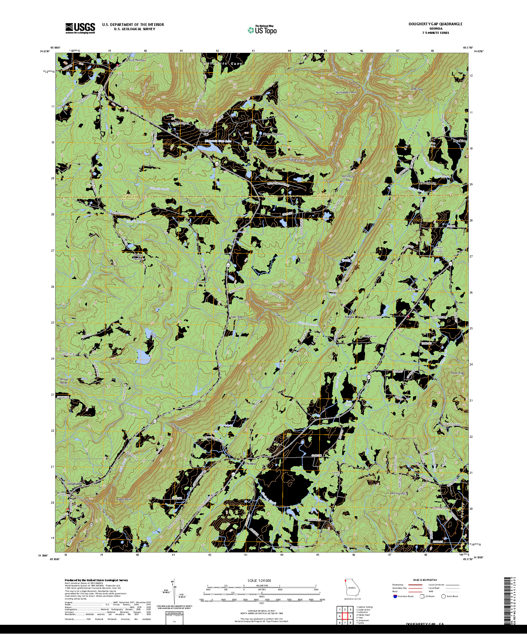 US TOPO 7.5-MINUTE MAP FOR DOUGHERTY GAP, GA