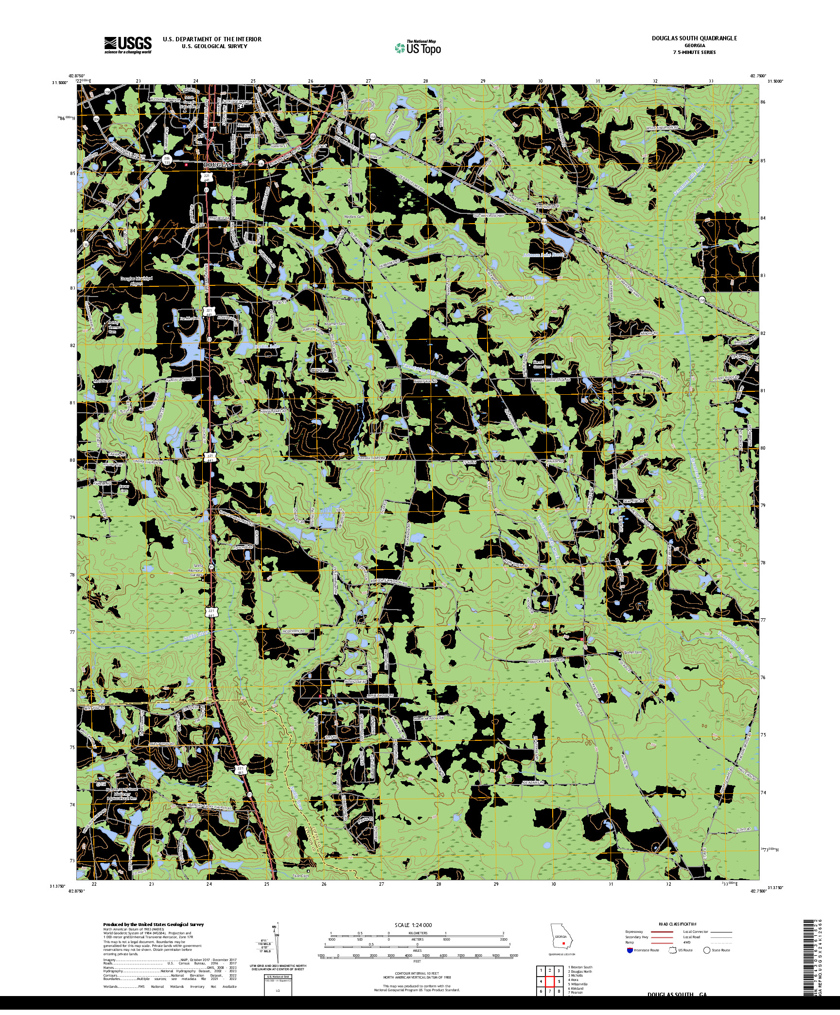 US TOPO 7.5-MINUTE MAP FOR DOUGLAS SOUTH, GA