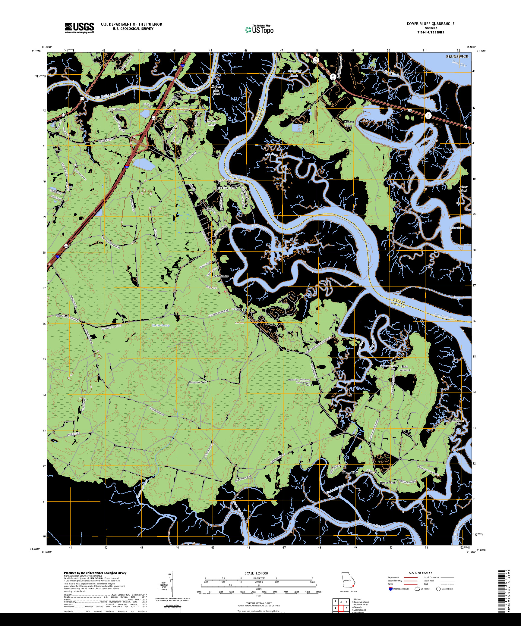 US TOPO 7.5-MINUTE MAP FOR DOVER BLUFF, GA
