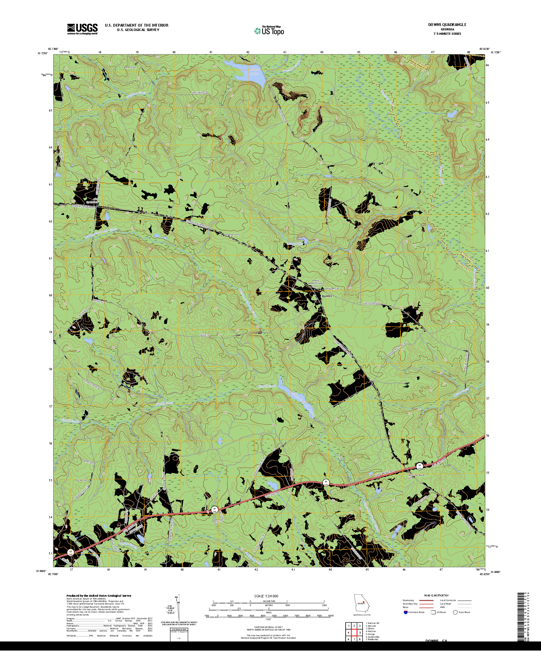 US TOPO 7.5-MINUTE MAP FOR DOWNS, GA