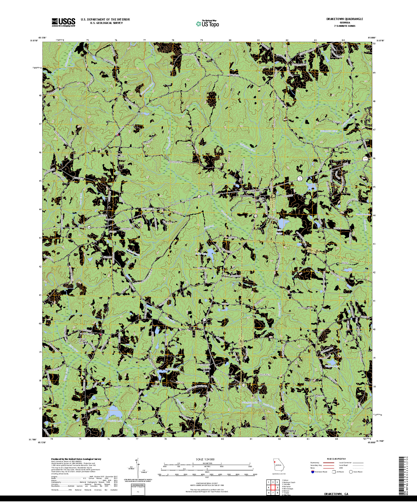 US TOPO 7.5-MINUTE MAP FOR DRAKETOWN, GA